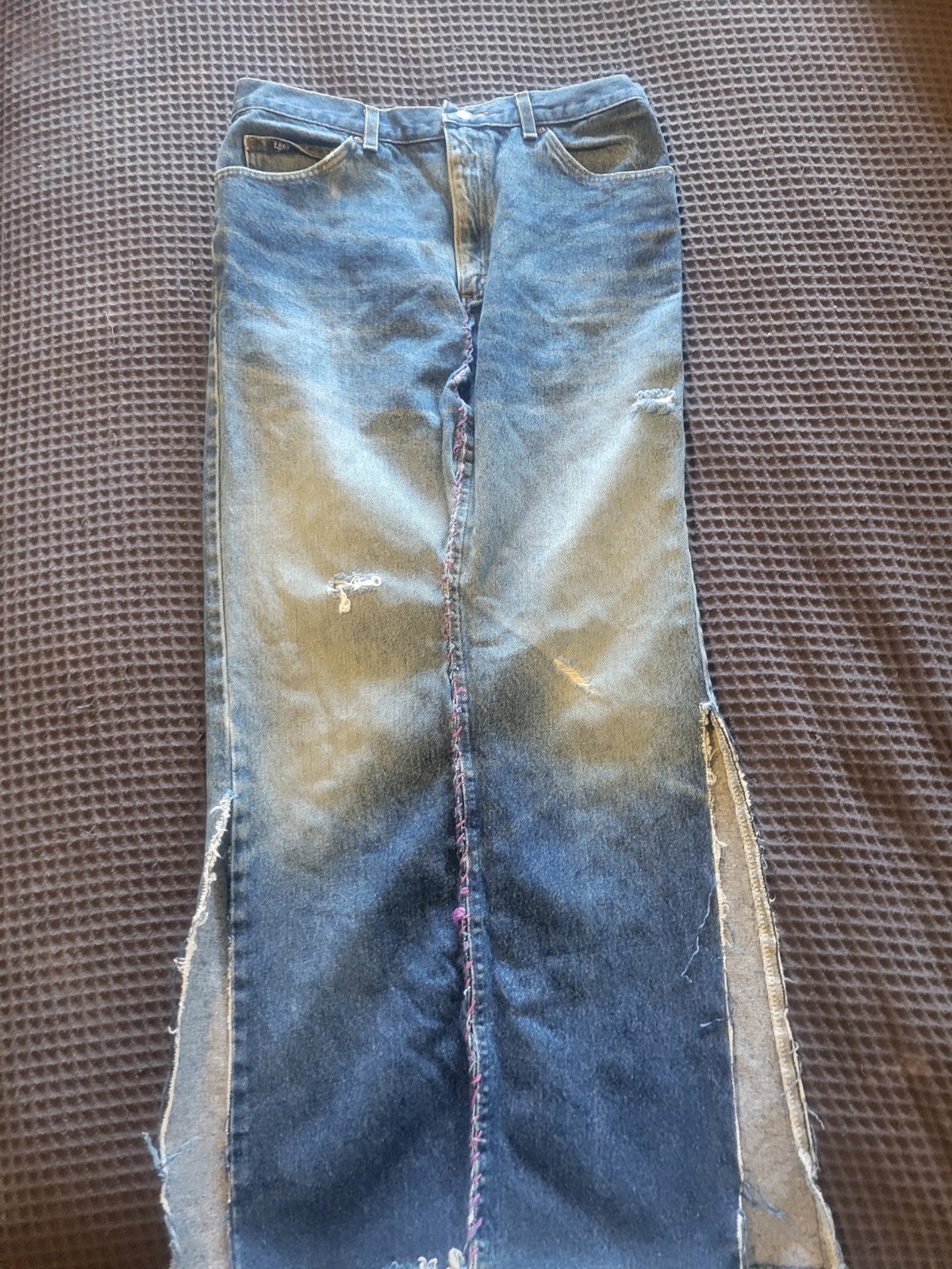 VINTAGE 1970S LEE DENIM HANDMADE MAXI SKIRT WAIST Size 32 USA MADE Hippie Boho