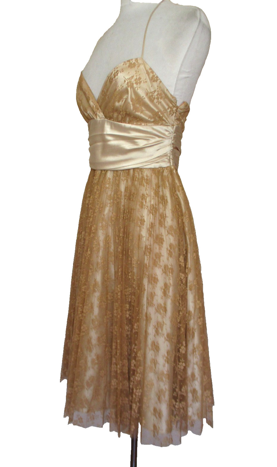 Vintage Betsey Johnson Gold Pleated Lace Halter Dress Size 6 Women