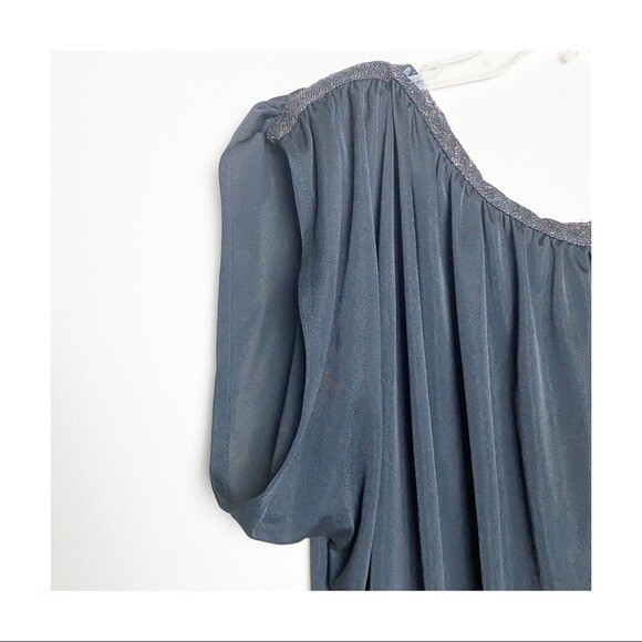 Vintage 70s Black Evening Dress Sparkle Rope Trim Split Cap Sleeve Tall Girl