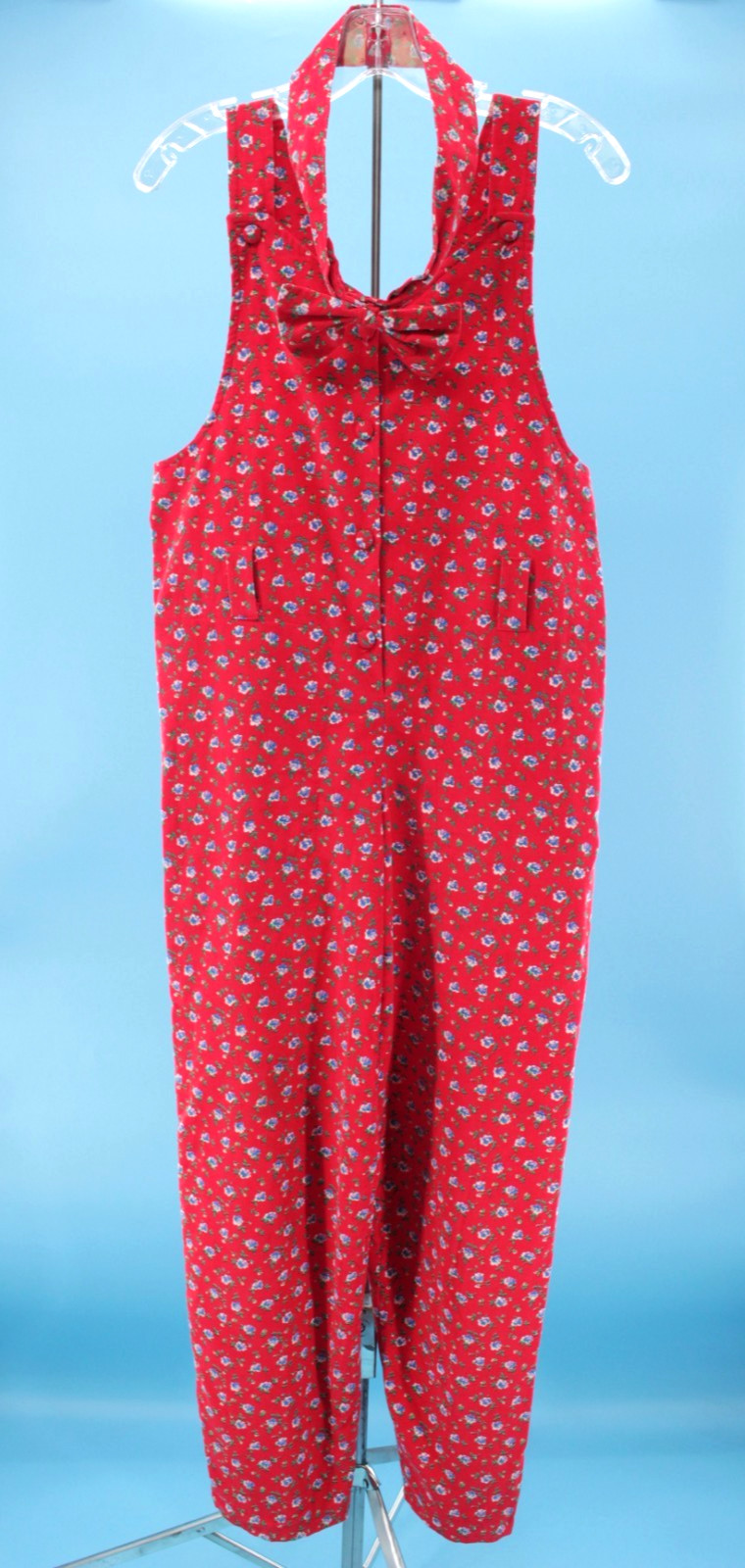 Vtg Womens 80s 90s Red Floral Laura Ashley Fabric Corduroy Jumpsuit W/ Belt XS/S