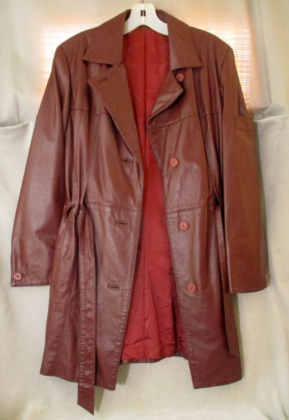 VTG Etienne Aigner Leather Trench Coat Women’s 10 Lined Burgundy Belted Mid