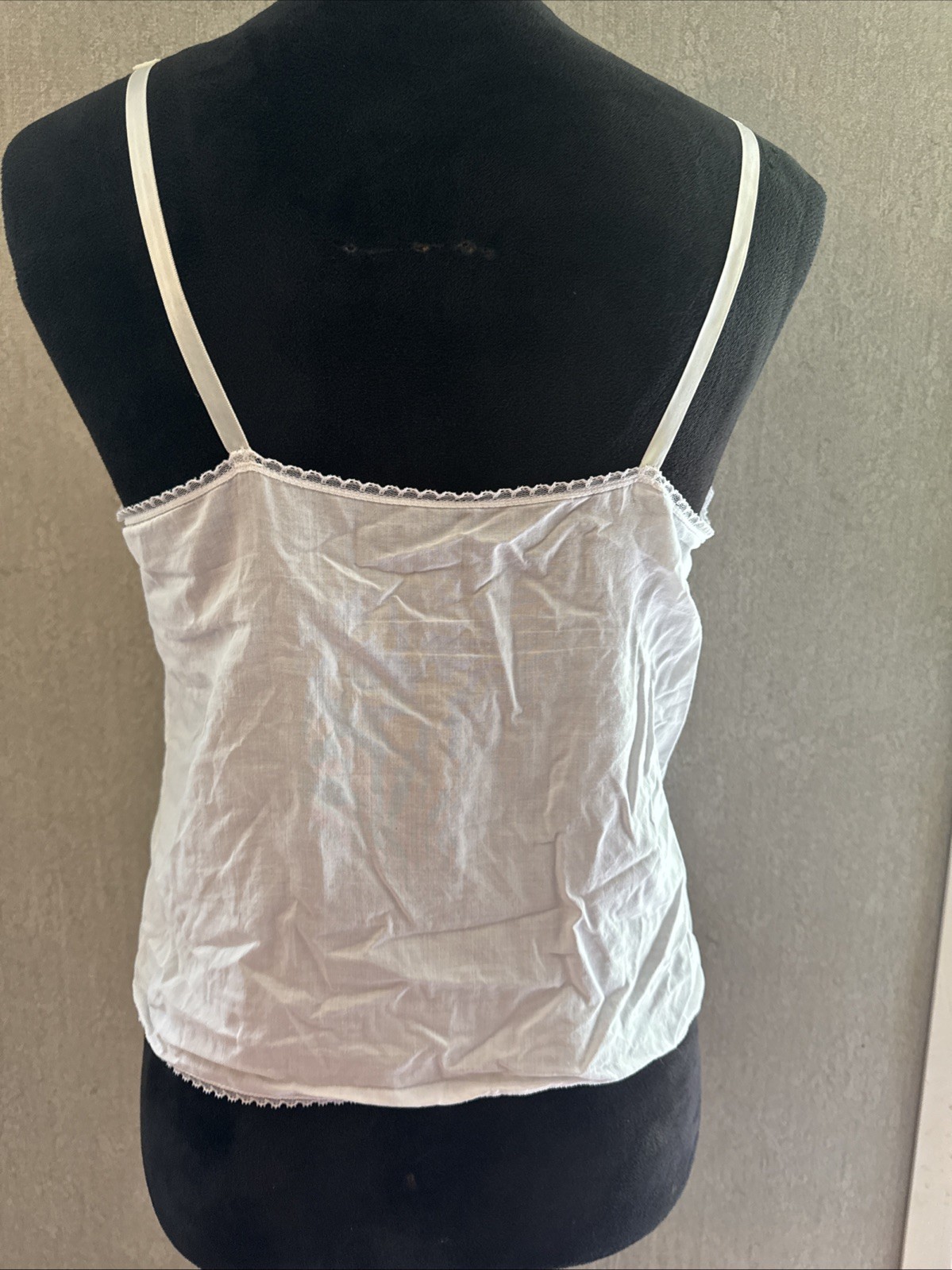 Vintage Dawn To Dusk 100% Cotton Camisole White Lace V-neck Cami M