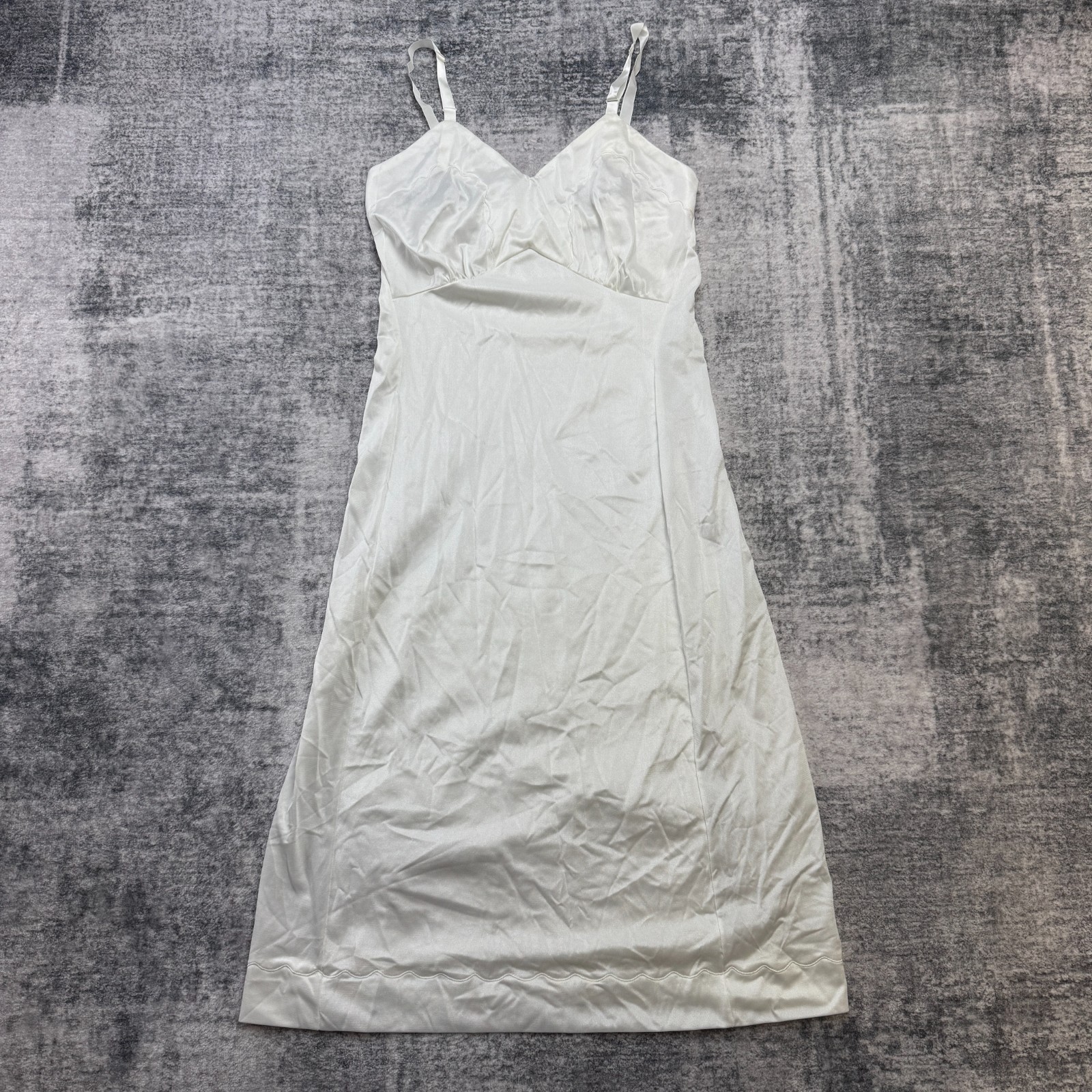 VTG Movie Star Full Slip Dress Nightgown Womens 32 Ivory Satin Lingerie USA Made