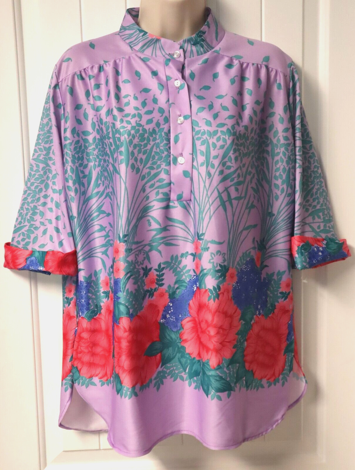 Vintage 1970s floral polyester blouse size 13-14 (check measurements)