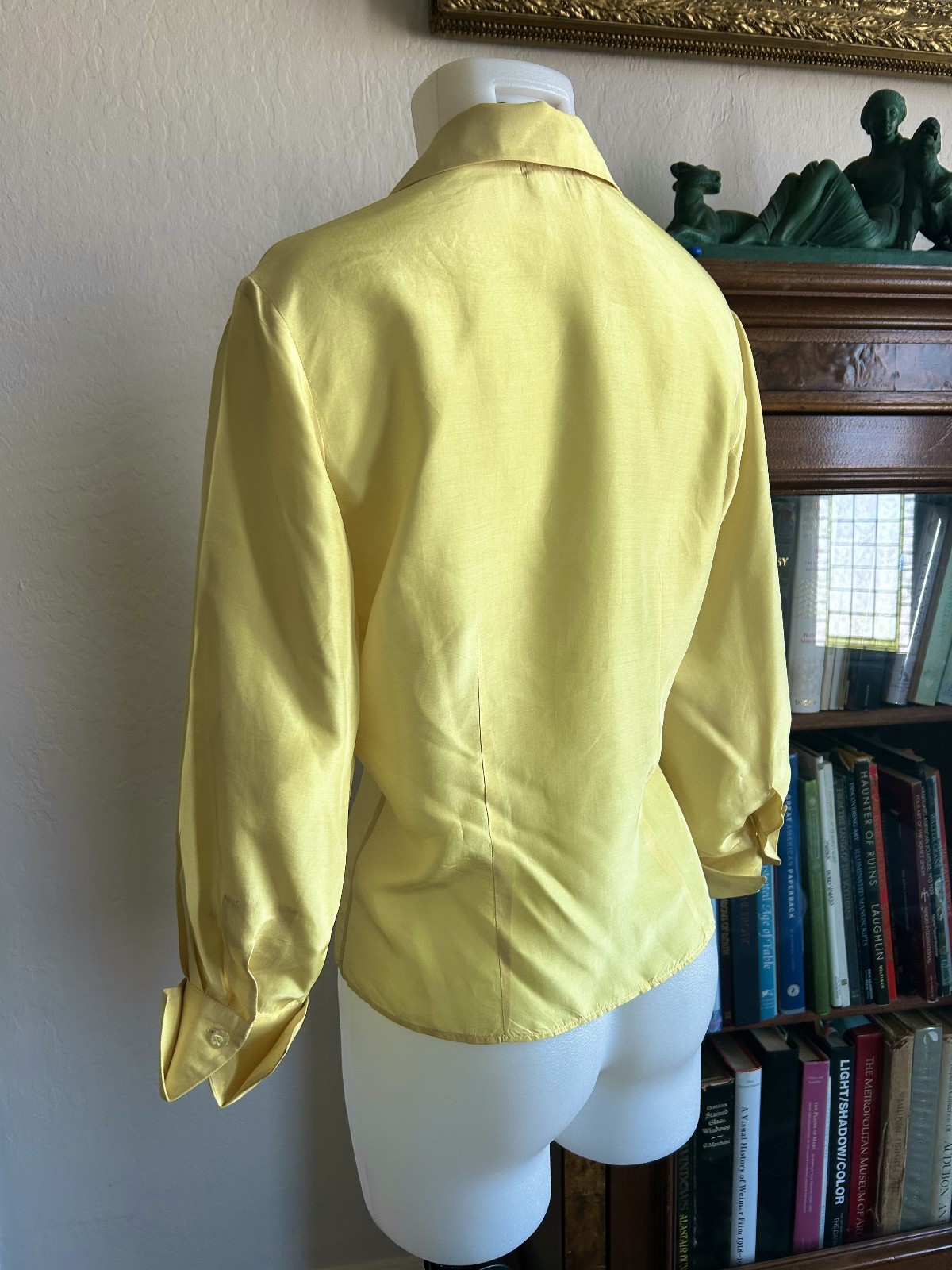Vintage 40s 1950s Shirt Chartreuse Yellow Silk Western Button Up Shirt S/M