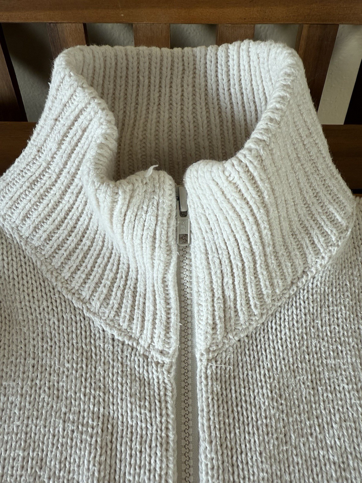 VTG Alps Women’s Sweater Size Large Ivory 100% Cotton Double Pocket Chunky Zip