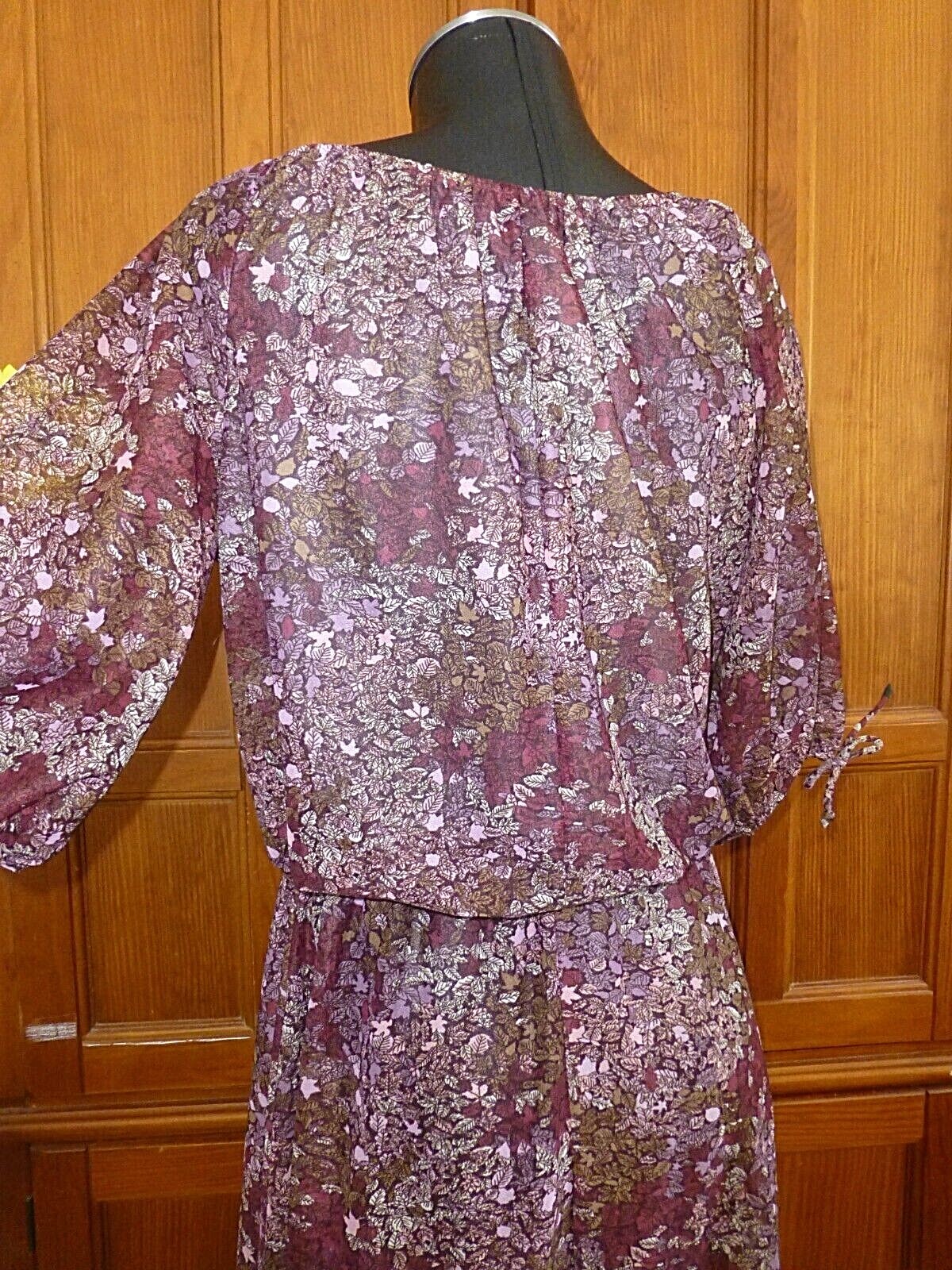 VTG 70s 1970 Sheer Floral print Puff Slv BoHo Cocktail Secretary Peasant DRESS L