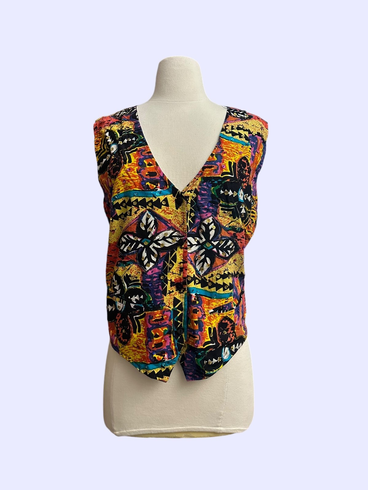 Vintage 90’s Spell Bound Abstract Colorful Sequin Vest Size Large