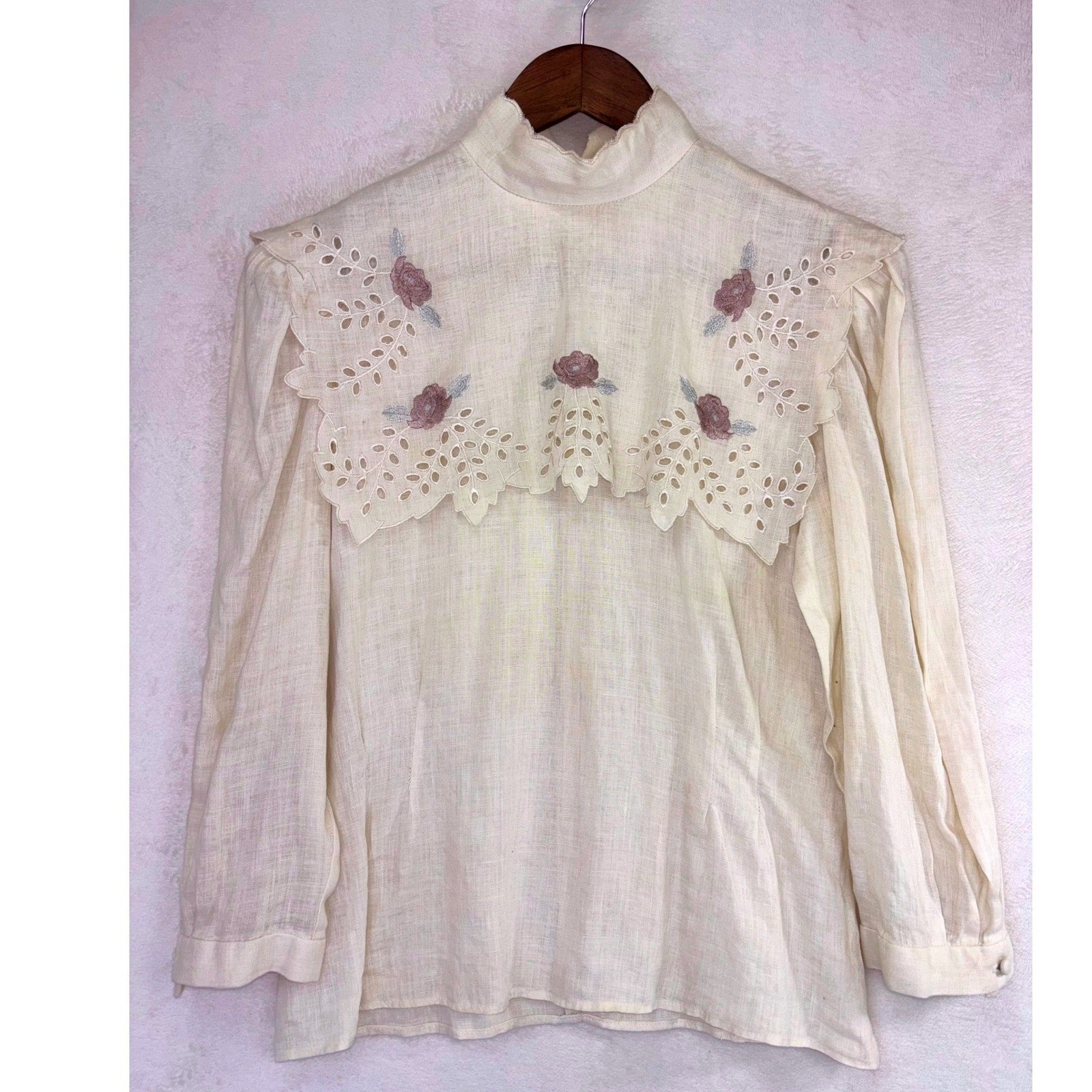 VINTAGE 100% LINEN CLOAK OF MANY COLORS Prairie Blouse Long Sleeve Top RARE