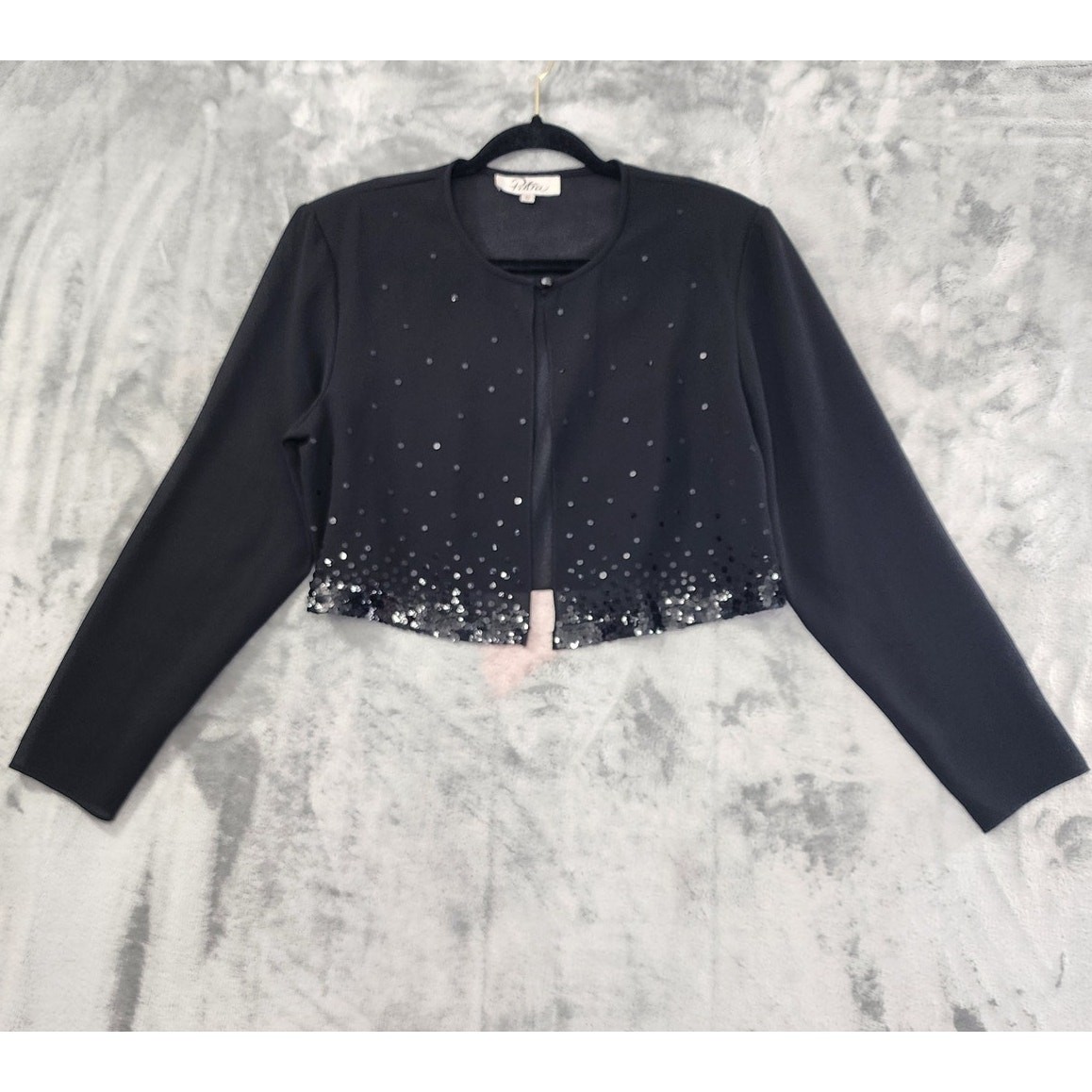 Vintage 90s Patra Chiffon Slip Dress Sheer Sequin Crop Jacket Set Size 12 Black
