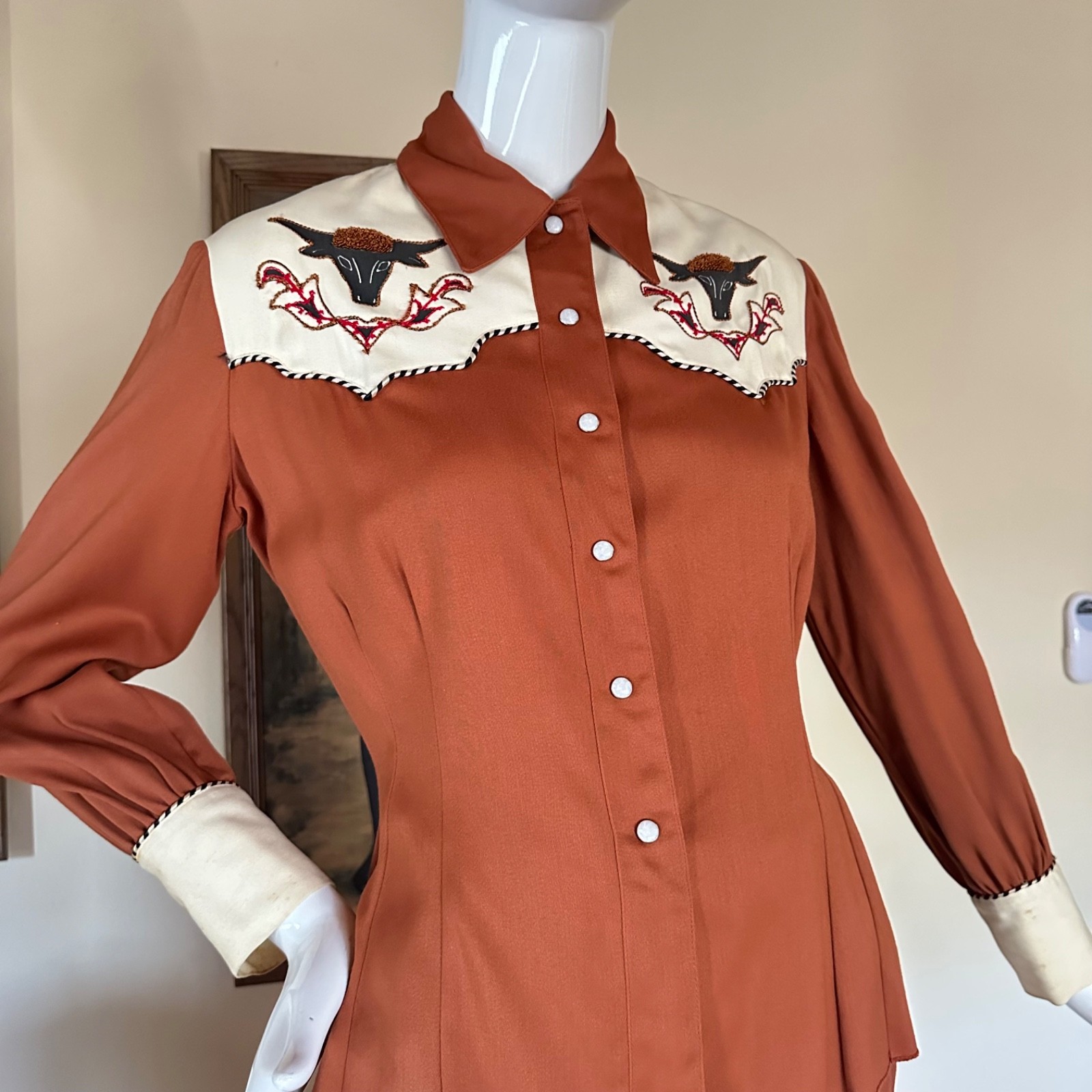Vtg 1940s Embroidered Ranch Maid Western Wear 2 PC Shirt Pants Suit Rockabilly S