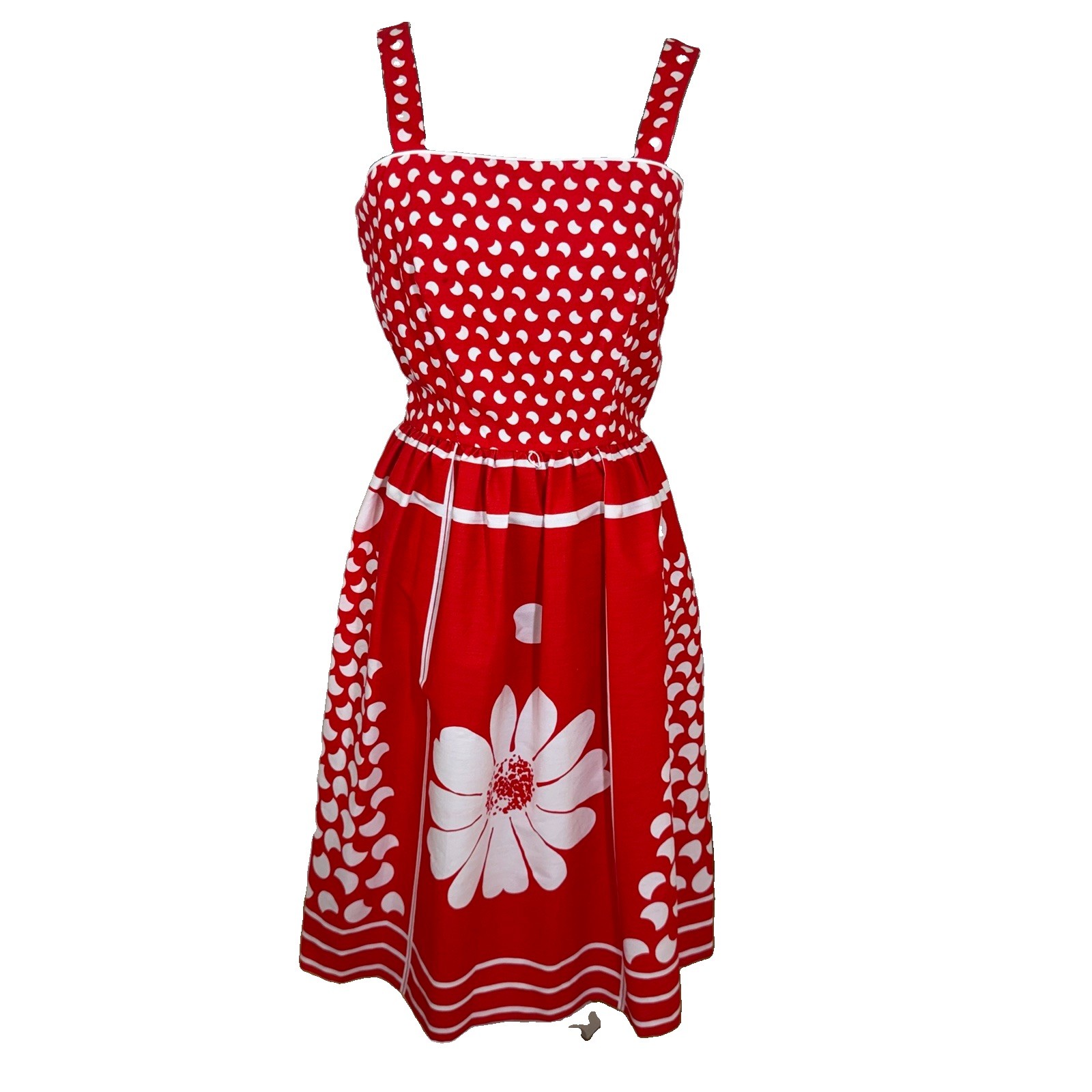 Vintage 70s Jenni Dress 9/10 Red White Floral Fit Flare Rocability Retro Pin-up