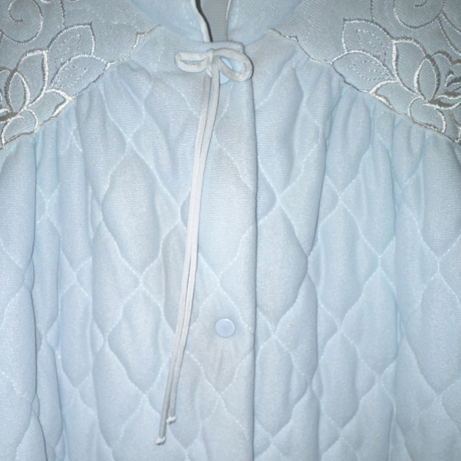 Miss Elaine Vintage Quilted Robe Light Blue 1980s Small Size