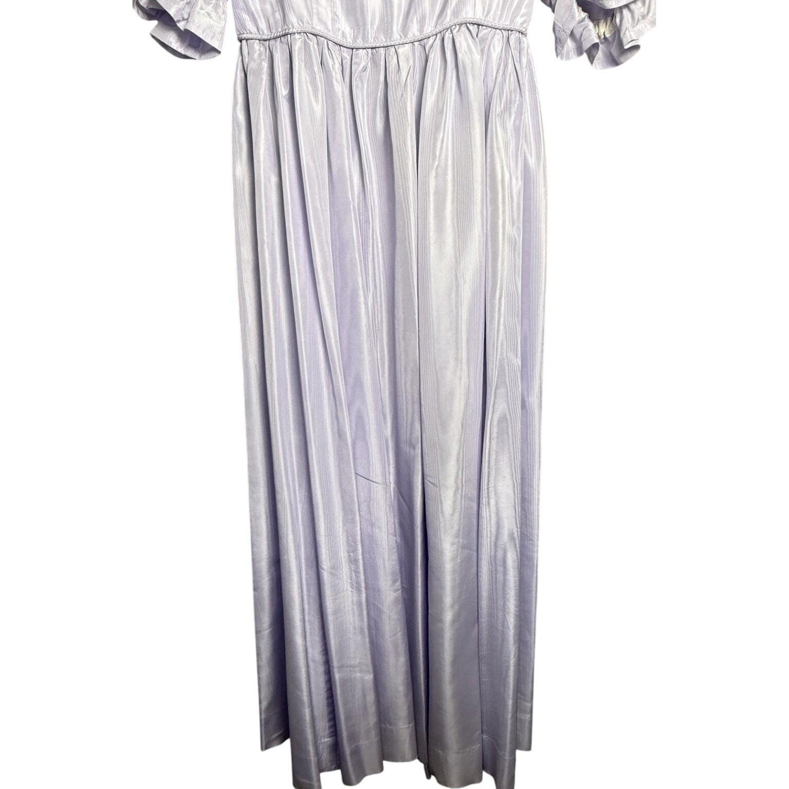 Vintage 70s Lavender Purple Fairy Princess Maxi Long Dress Satin Puff Sleeve MED