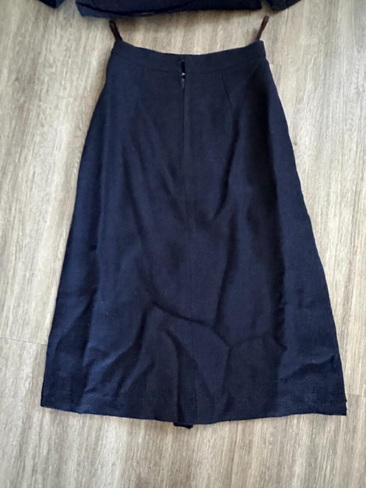 Vintage French Suit Skirt Blue Linen Button Front Belted Pleat Midi Dior Look XS