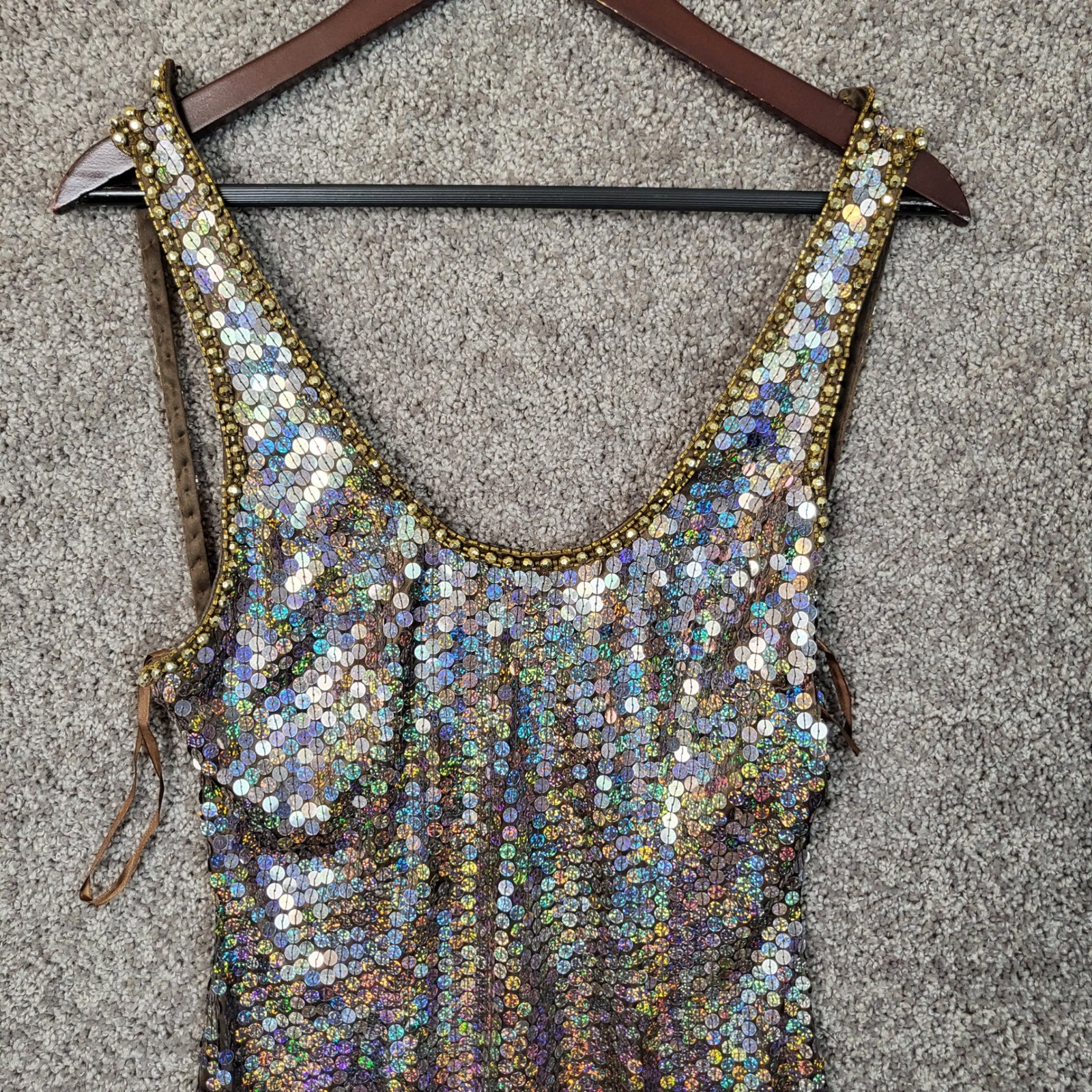 Niteline Della Roufogali Vintage Holographic Sequin Gown Brown Bronze Size 6