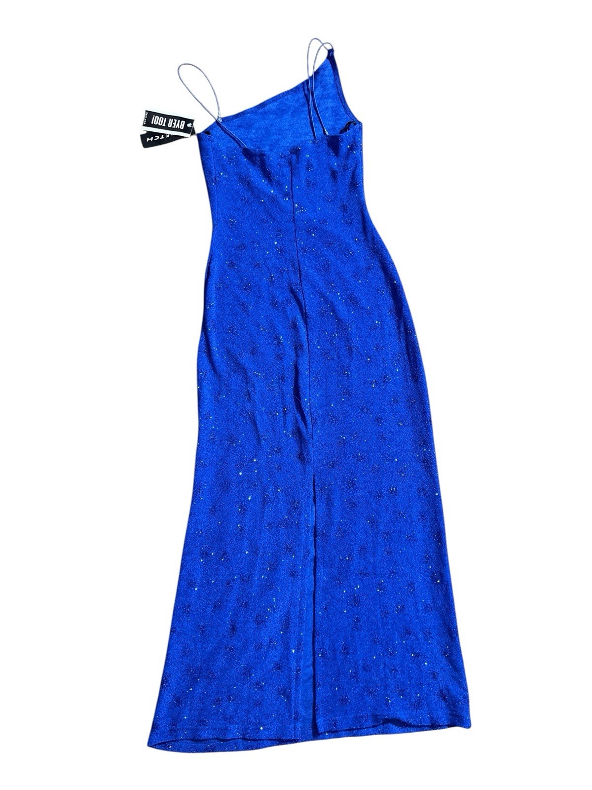 Vtg 1990s Royal Blue Sparkly Slinky Strapless Dress Sz S Byer Too! NWT Defects
