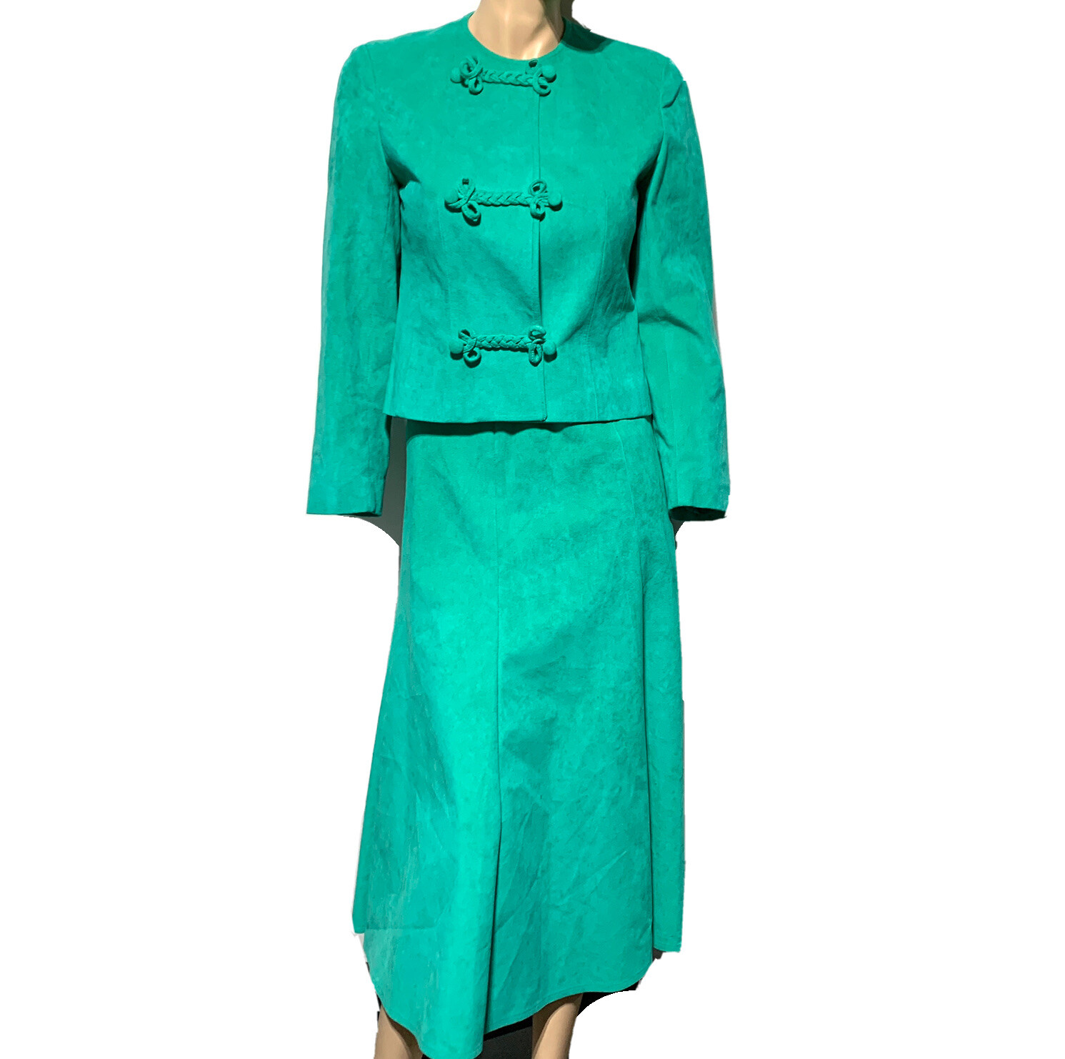 VTG Count Romi Size 4 Bright Green Ultra Suede 2-Piece Skirt Set Blazer USA