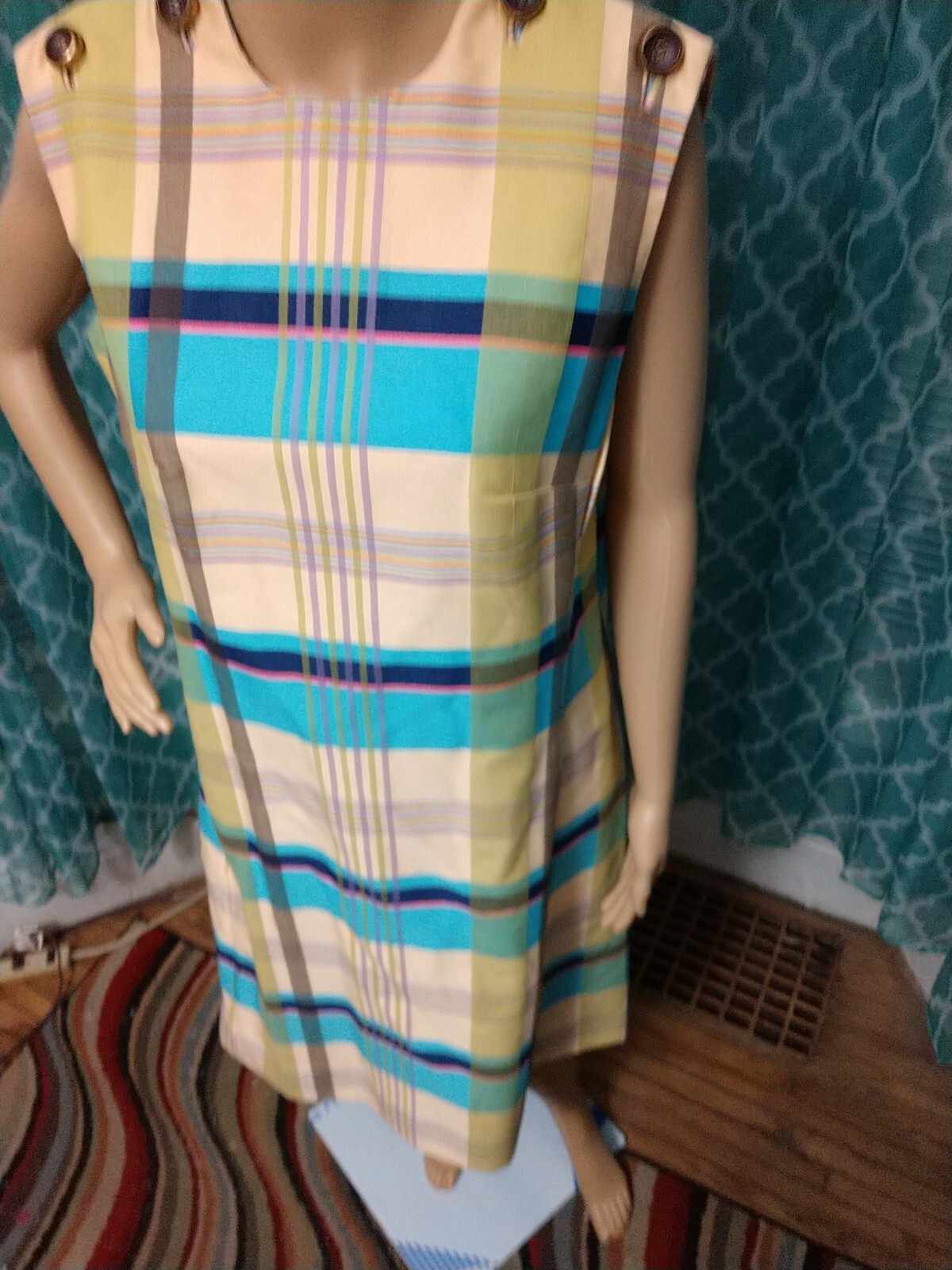 Vintage Nancy Greer 1960-1970’s bright stripes plaid Jumper NY