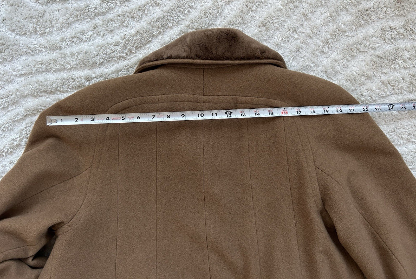 Nina Ricci Vintage 80s Camel Wool and Cashmere Blend Coat With Plush Collar