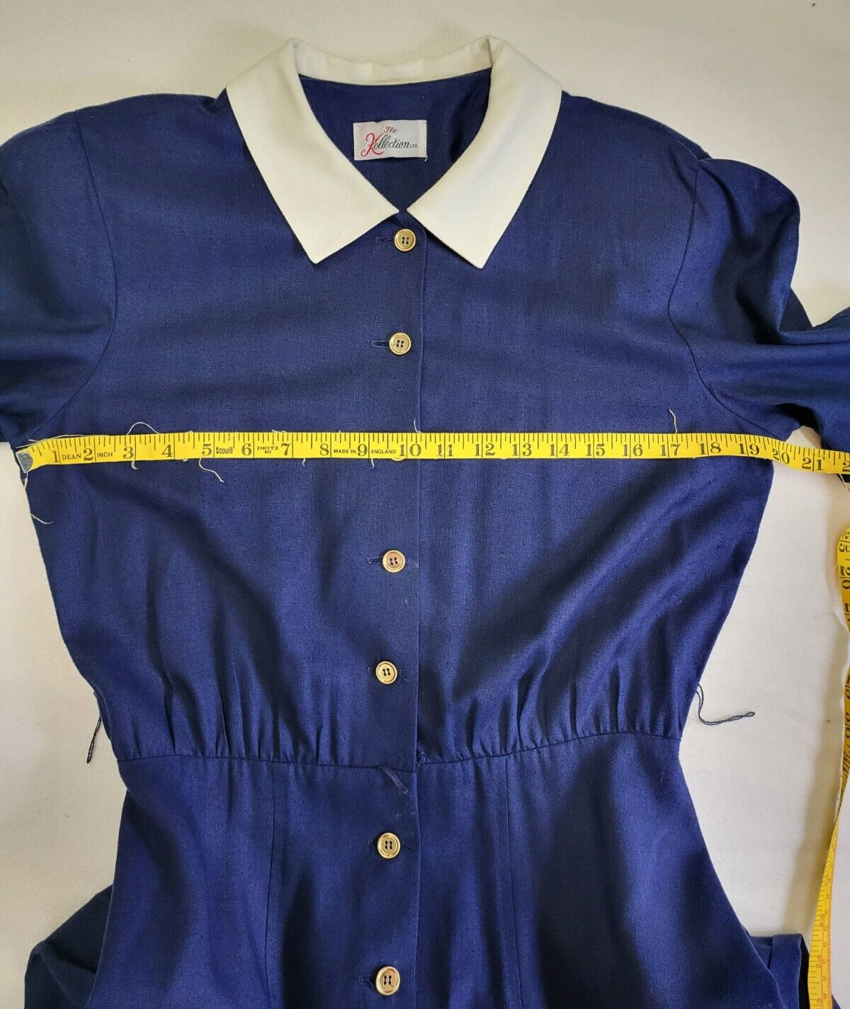 Vintage Blue Dress Peter Pan Collar Gold Buttons Size 12 The Kollection INC