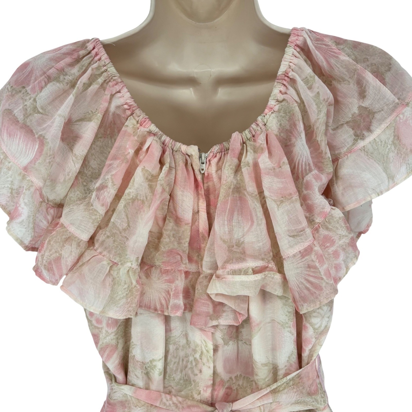 Vintage Candi Jones California Pink Floral Off Shoulder Ruffle Maxi Dress 70s