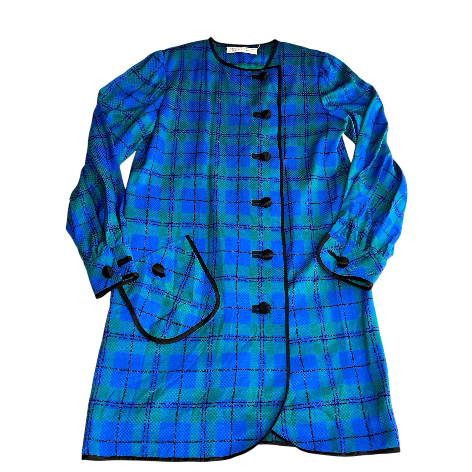 Vintage Stanley Platos Martin Ross Union Made Silk Plaid Coat Dress USA