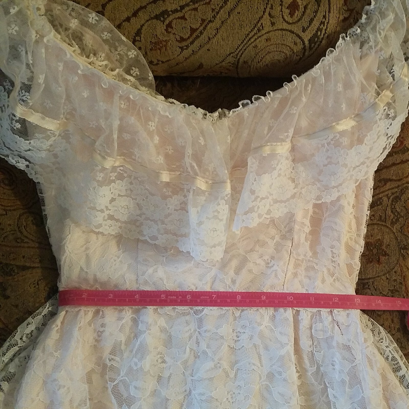 Dance Allure Vintage 80s Pink Princess Lace Wedding Prom Party Dress size 10