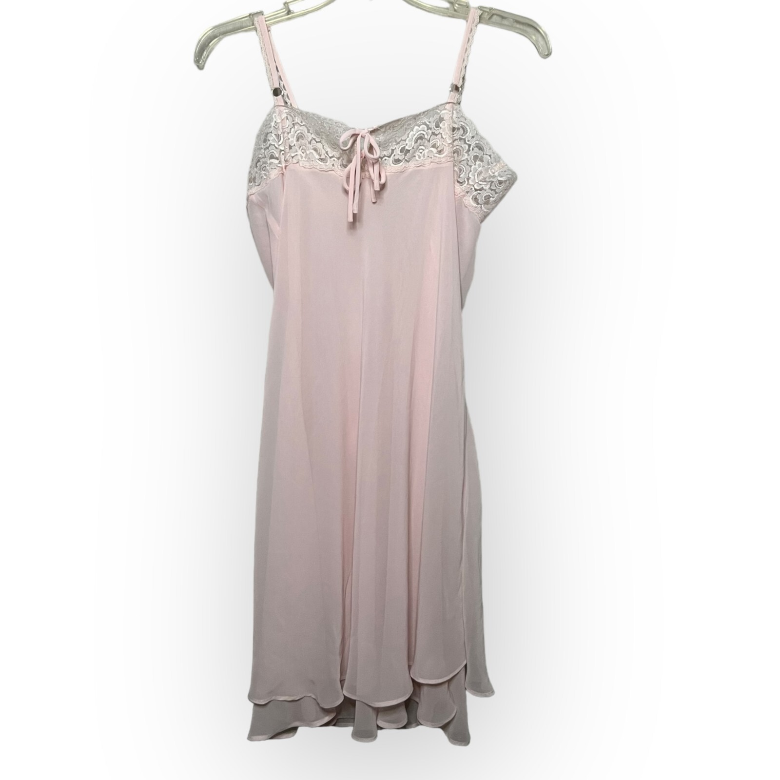 Valerie Steven Vintage 90s Pale Pink Lace Edge Lined Nightgown Slip Dress Size M