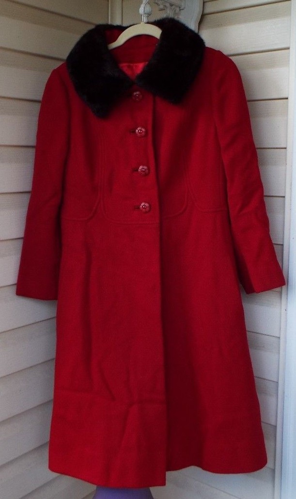 Vintage 1947-1955 SHAGMOOR 100% Wool MINK? Collar LINED Flashy RED. SMALL? USA