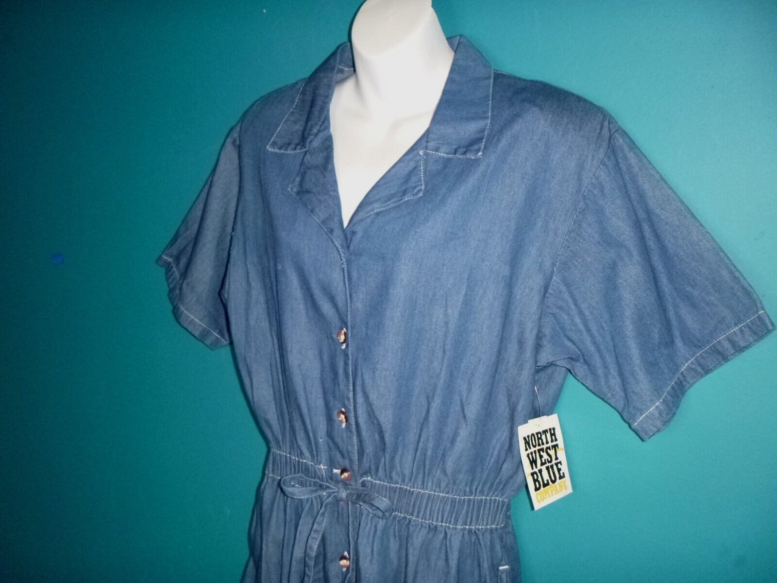 NOS Vtg 80s Northwest Blues Montgomery Wards Blue Denim SHorts Romper Sz M/L