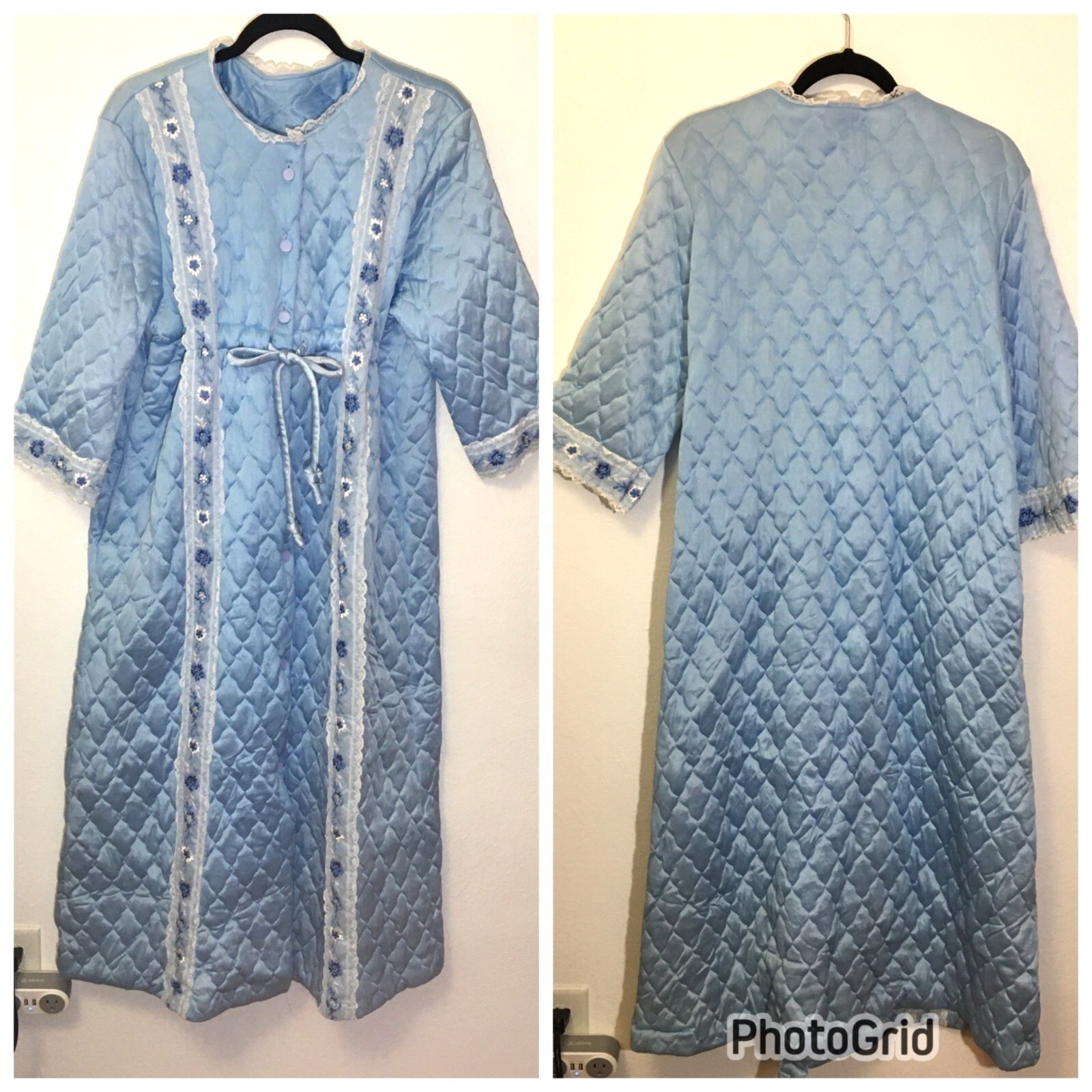 Vintage 60s 70s Light Quilted Long Robe Grannycore Coastal Grandma Lingerie (9)