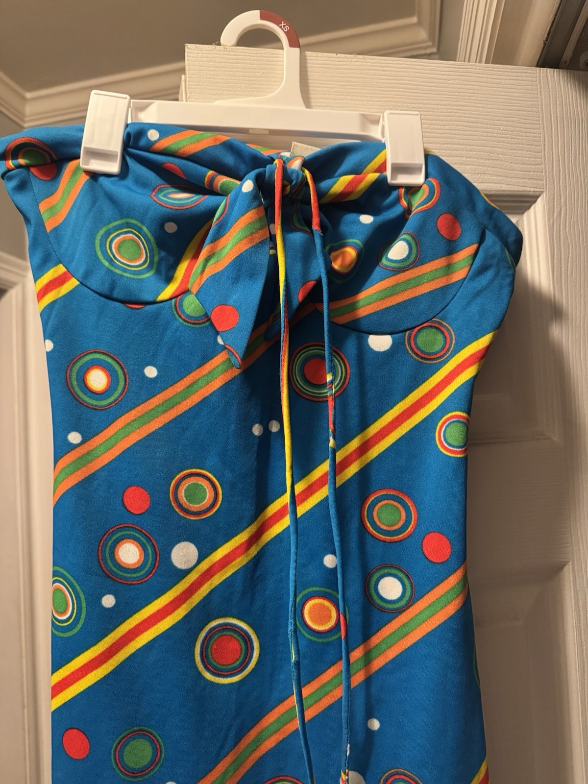 VTG 1970s psychedelic Hippie Maxi Dress Tie Around Neck Dress Size M/L