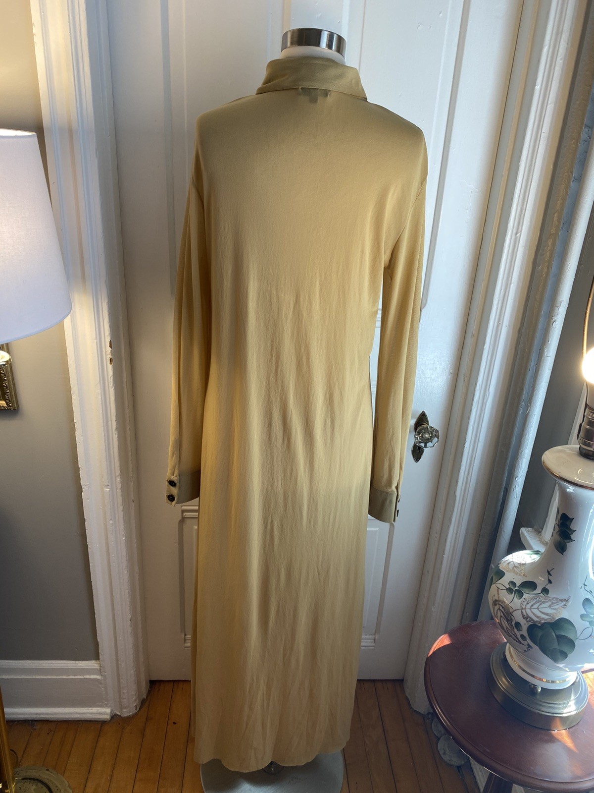 PETIT POIS BY VIVIANA G LONG A-LINE BEIGE DRESS-SIZEL-100% NYLON-BUTTON FRONT!!