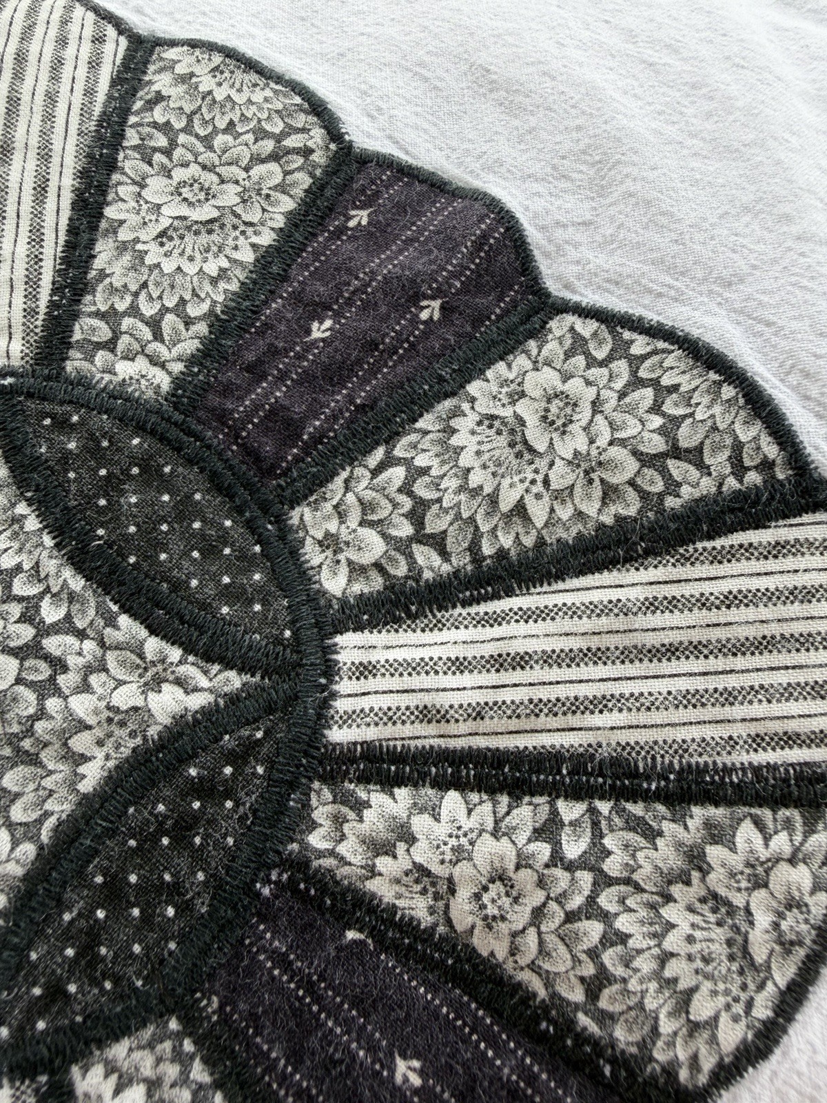 Vintage 80s Stitches white Dresden plate patchwork embroidered XL shirt cottage