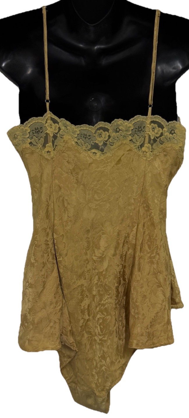 Vintage Gold Label Victorias Secret Blue 100% Silk Jacquard Sexy Teddy Nightie M