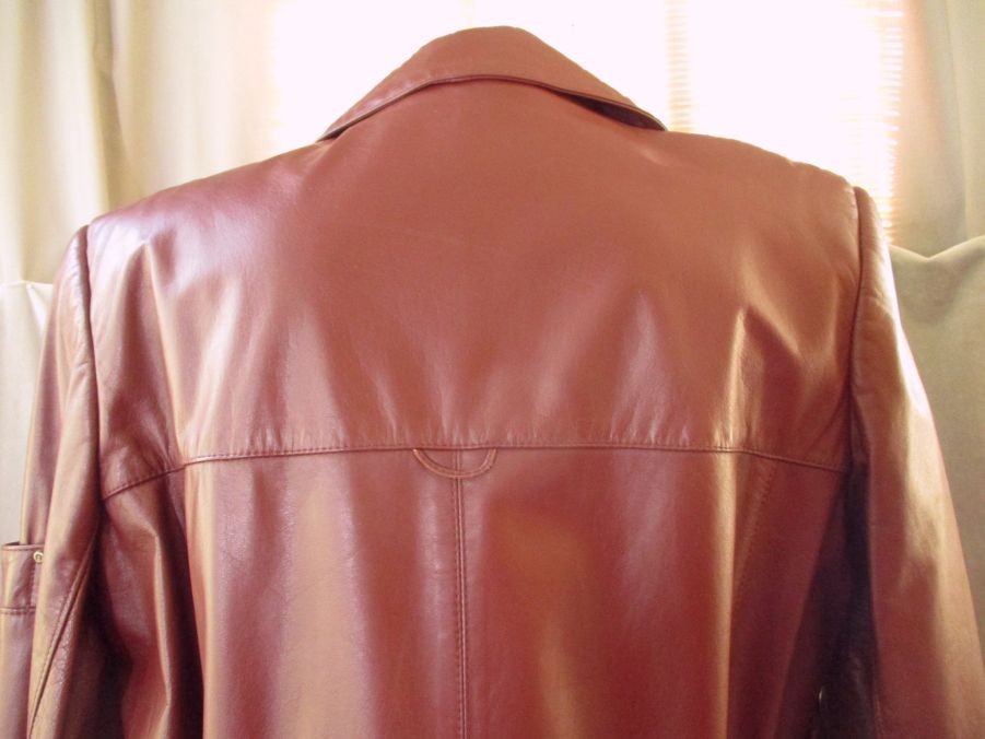 VTG Etienne Aigner Leather Trench Coat Women’s 10 Lined Burgundy Belted Mid