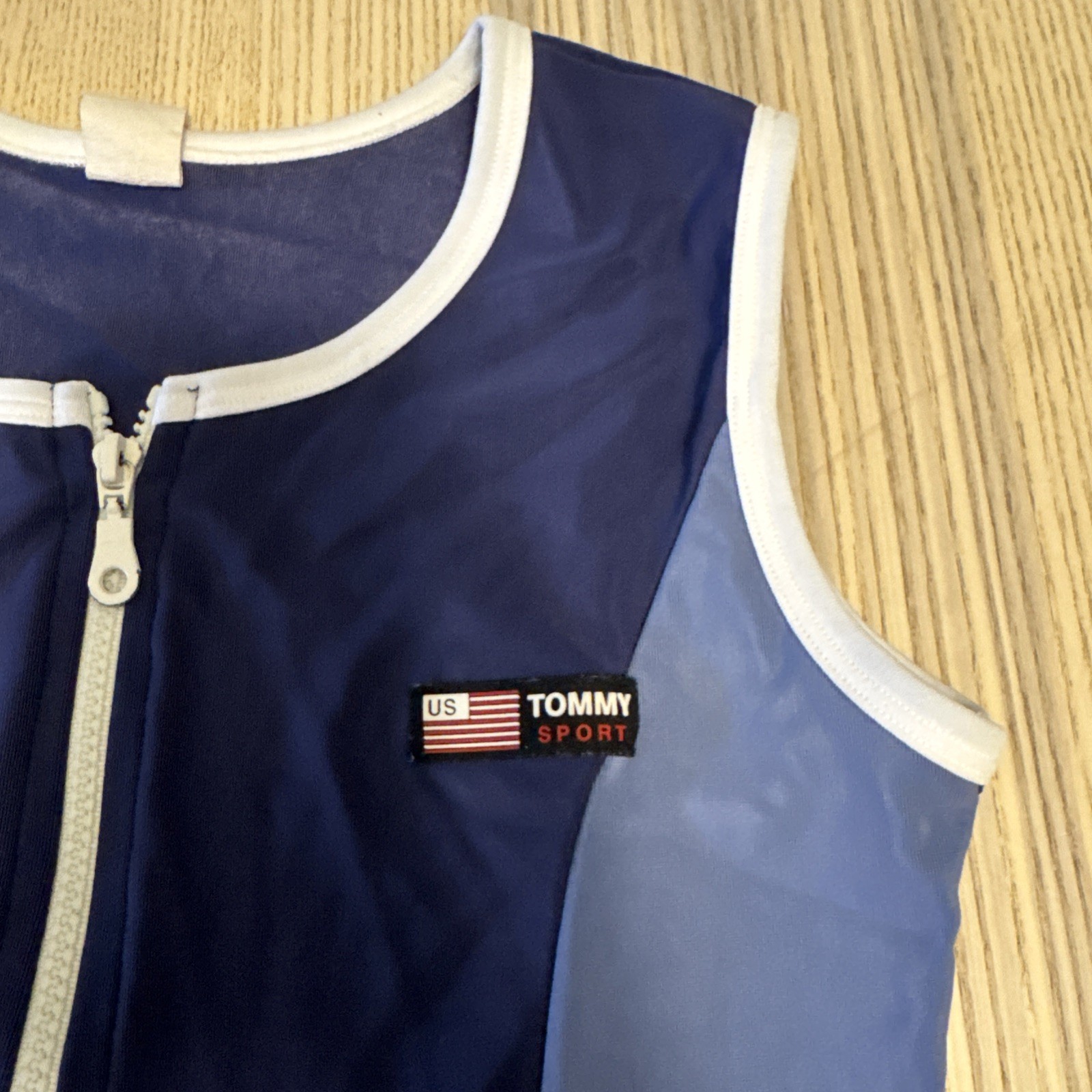VTG Tommy Hilfiger Sport Top Sleeveless Zip Up Colorblock Blue Red Medium Y2K