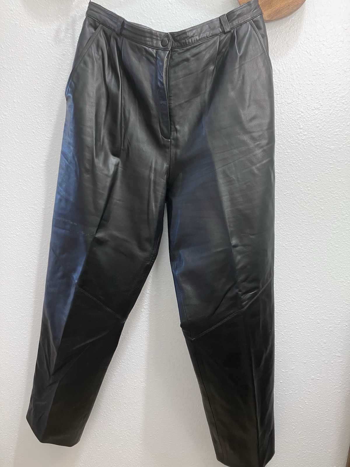 Vintage Leather Pants 14 Black High Waisted Tapered Leg 30×29