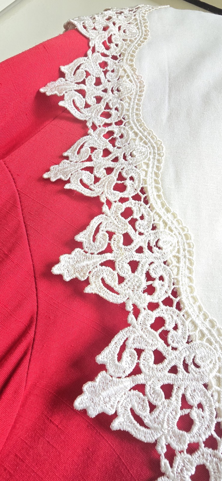 Vintage CHEL’SEA II Red Dress White Collar Woman 24P Made In USA