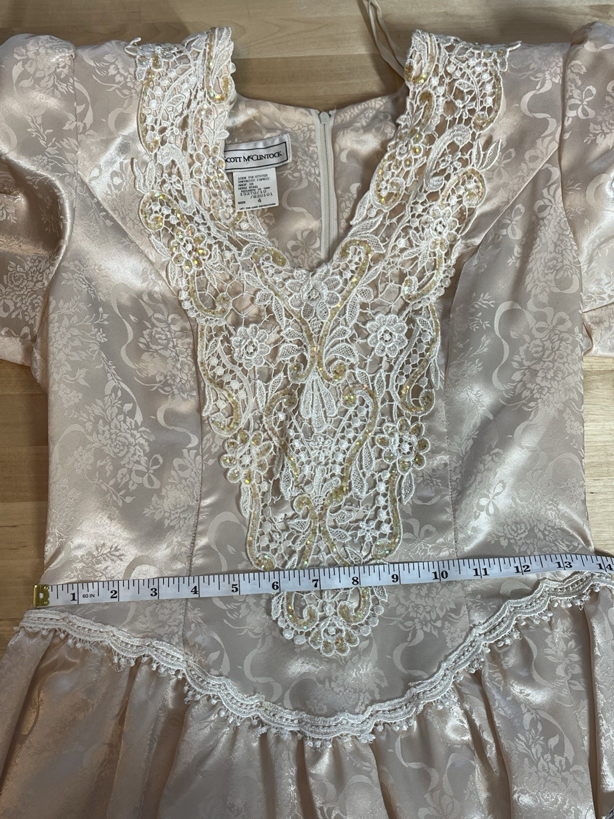 Vintage Scott McClintock Victorian Brocade Dress Peach Glitter Cottage Core Sz 4
