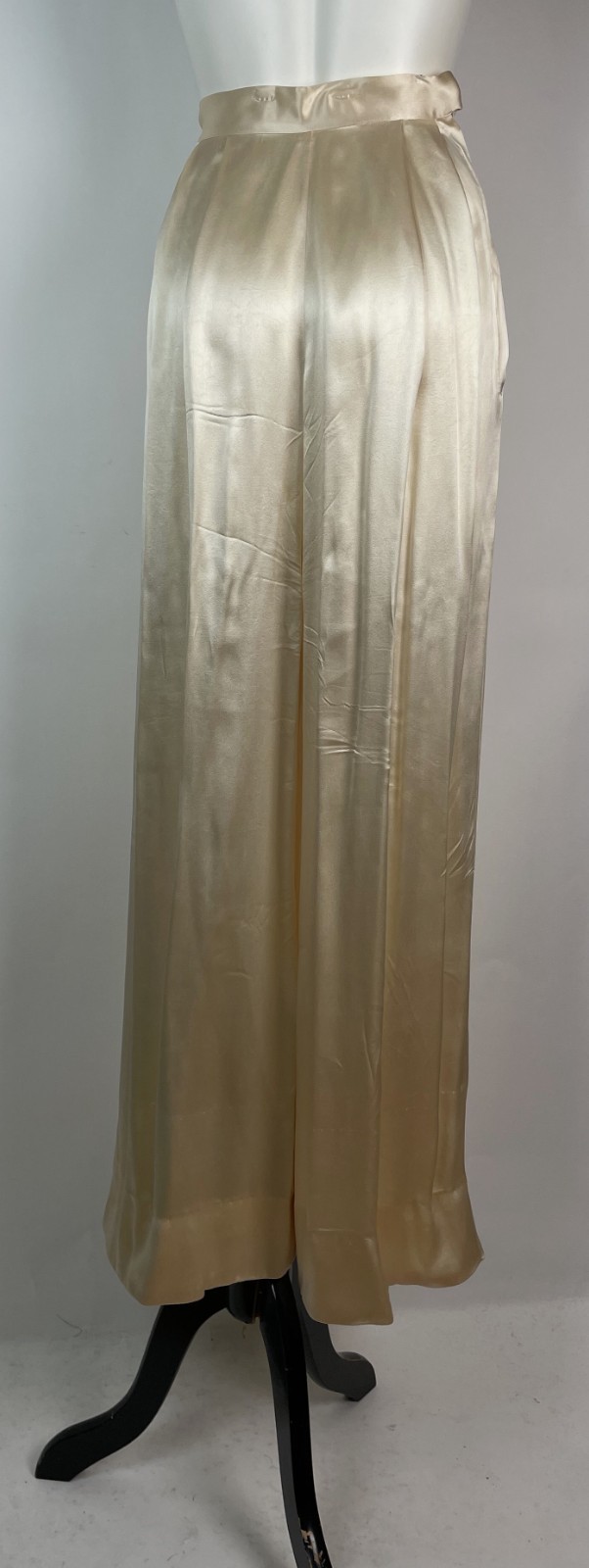 Vintage 40s 50s Satin Silk Two PC Loungewear Belted Blouse Pant Set Monogram S/M