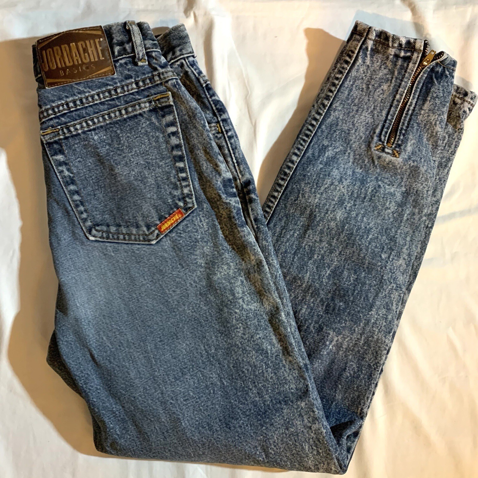 VINTAGE 80s JORDACHE STONE WASH HIGH WAIST MOM JEANS ZIP ANKLES 26 Waist 27 Long