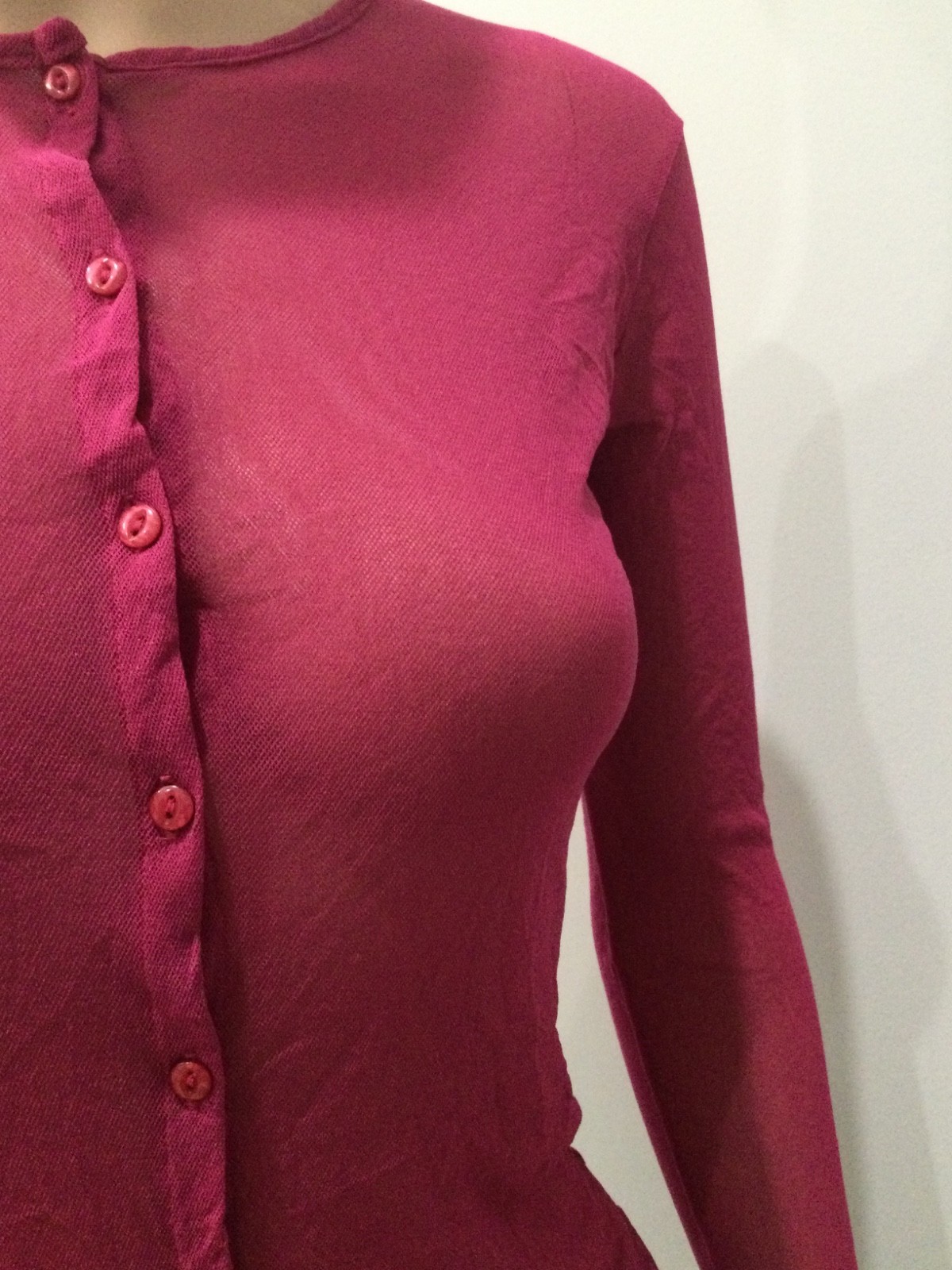 Vintage Hanky Panky NWT Sheer Mesh Cardigan Pink Button Front Lettuce Hem S Y2K
