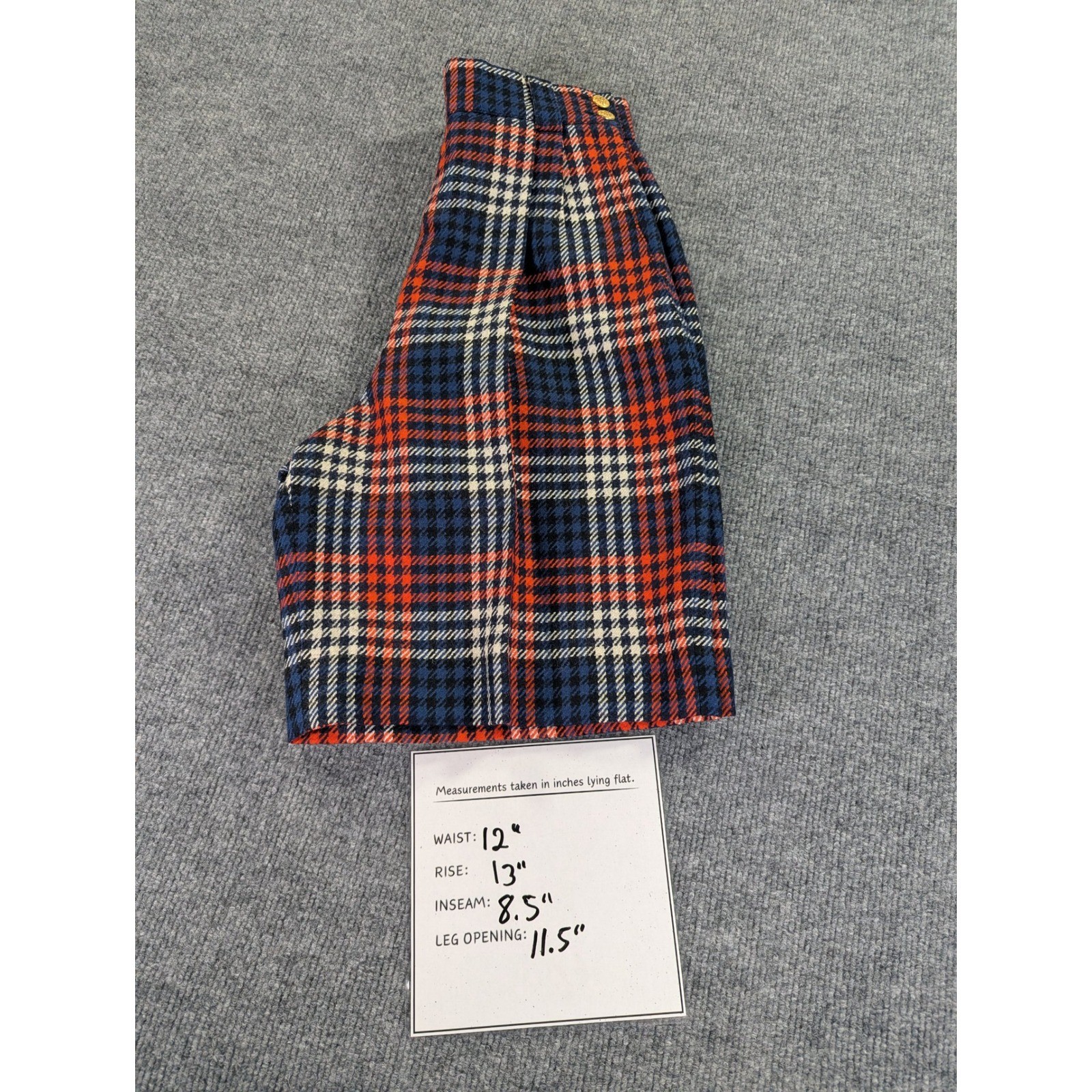 Mondi Vintage Pure Wool Plaid High Waisted Shorts Red Blue Made in Germany 34