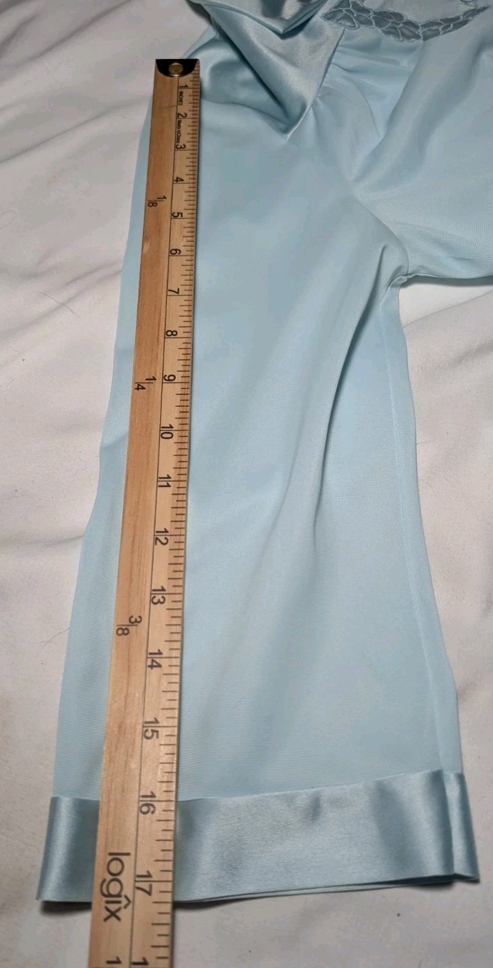 VANITY FAIR Button Up Nightgown FLORAL Aqua Blue Nylon EMBROIDERED Women’s 34