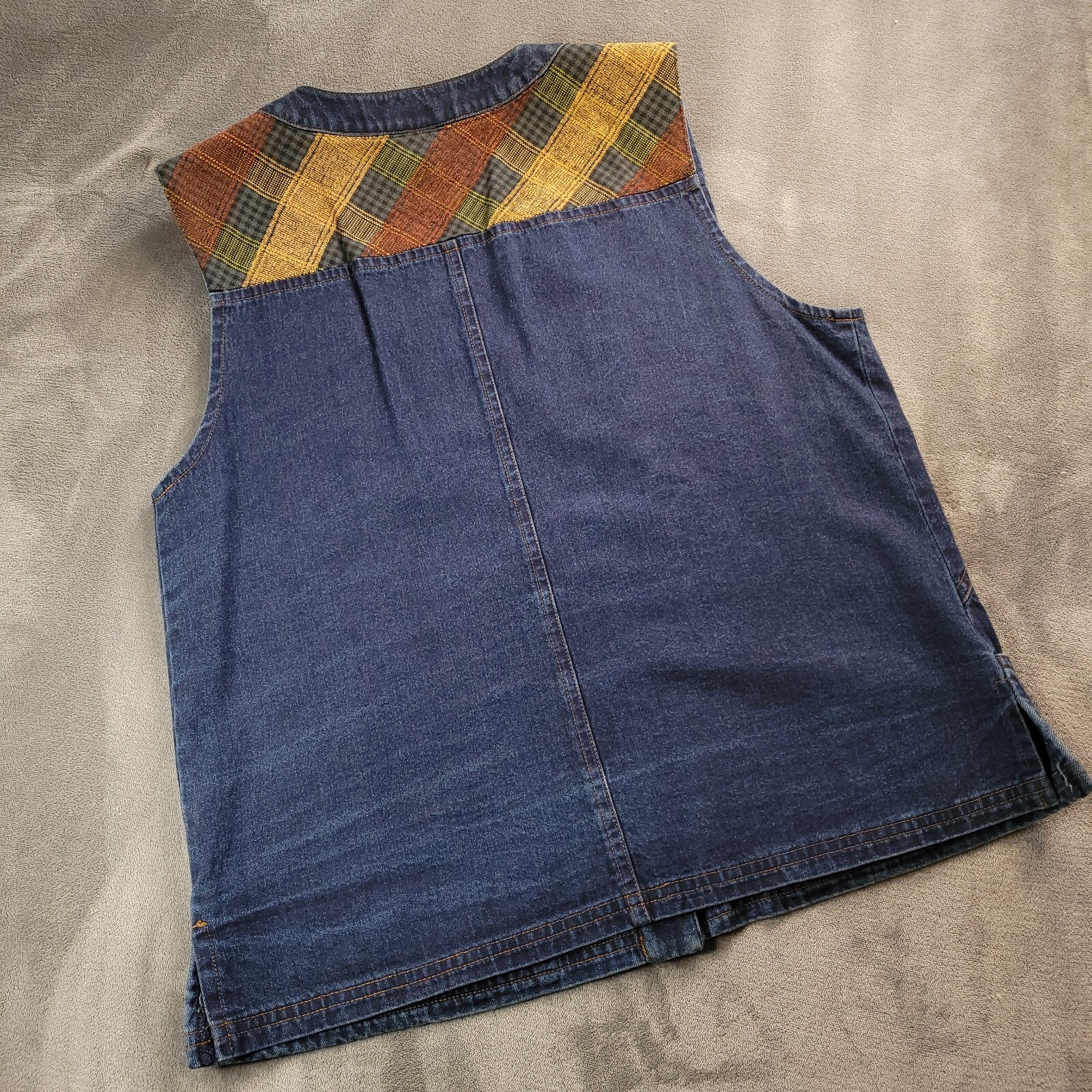 Vtg 90s Nancy Bolen City Girl Patchwork Art Wear Vest Size 12 Western Rhinestone