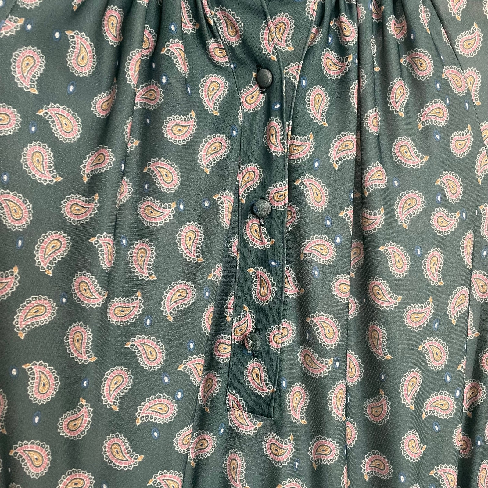 VTG Nancy Greer Dress L Green Paisley 70s Peasent Boho Hippie Cottagecore NWOT