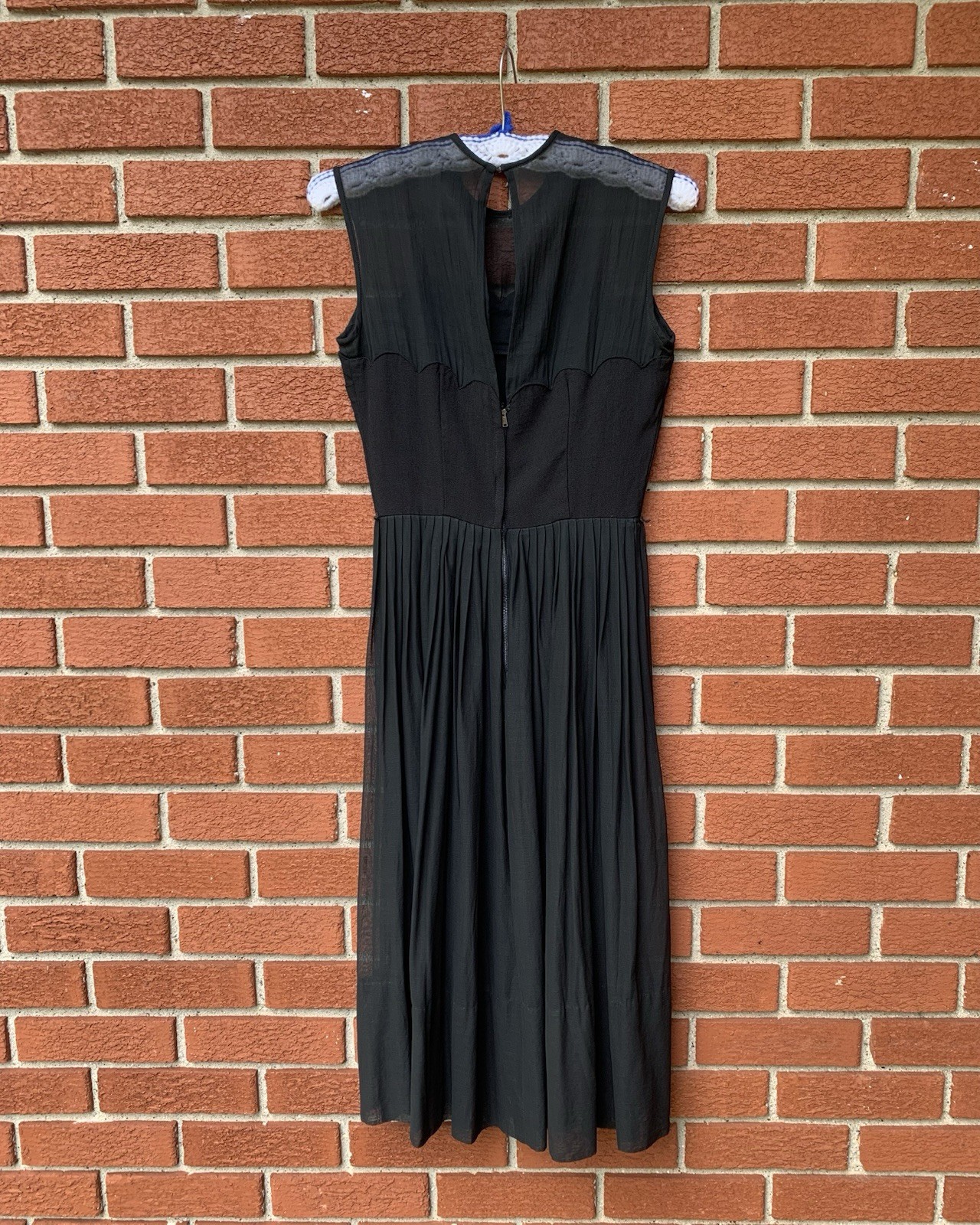 Vintage 1950s 1960s L’Aiglon Sheer Black Chiffon Scalloped cocktail dress XS LBD