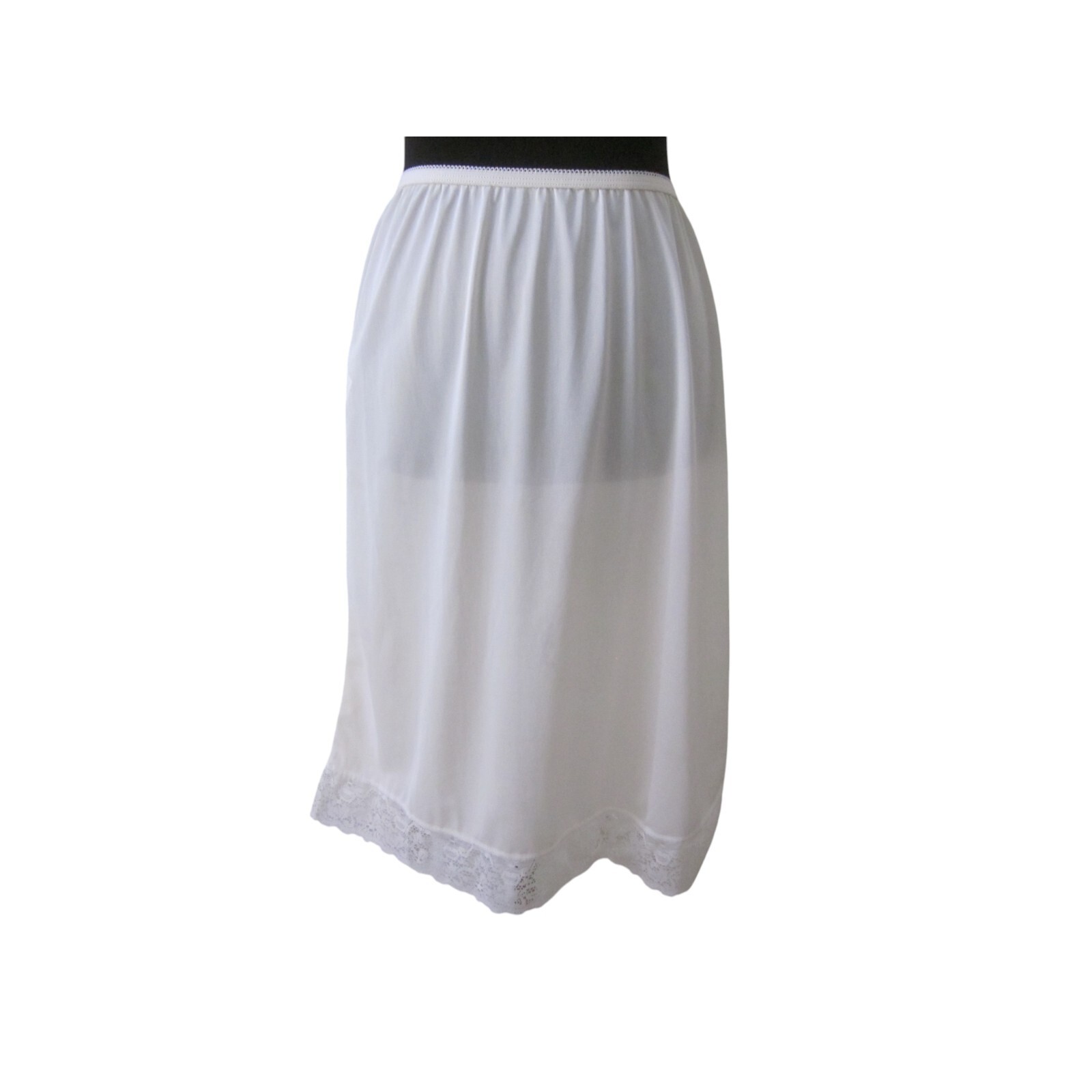 VTG BRADLEY White 100% Nylon Lace Trim Anti-Static Half Slip Sz L